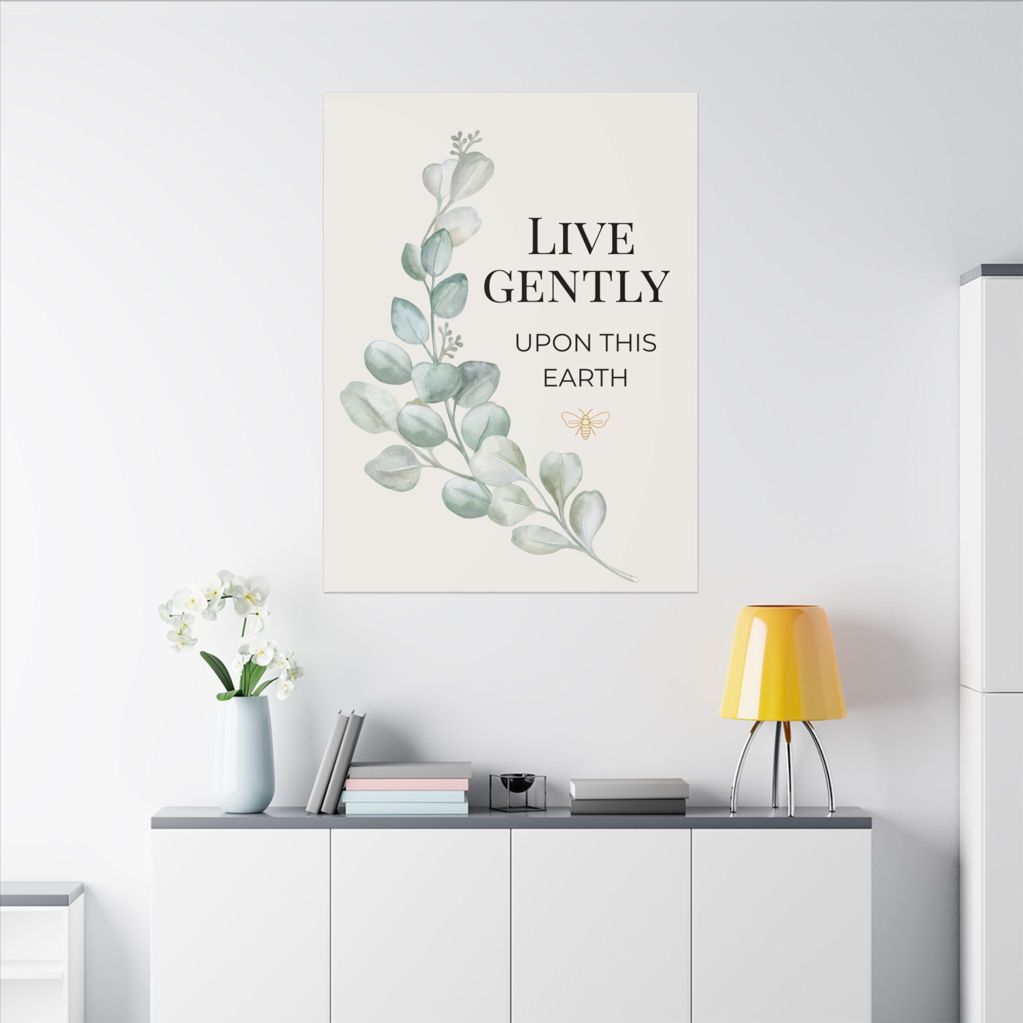Live Gently Upon This Earth — Eucalyptus Branch Slow Living Canvas
