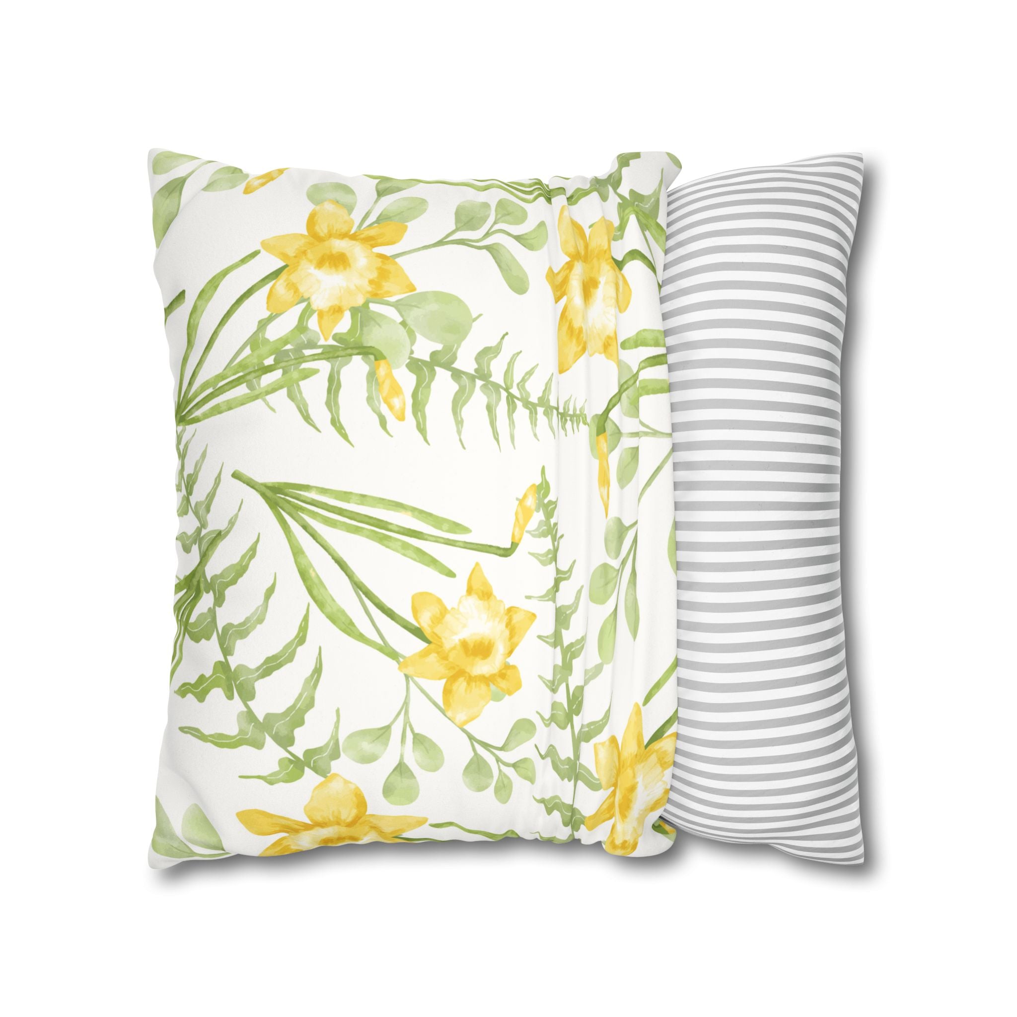 Daffodil Floral Faux Suede Square Pillowcase