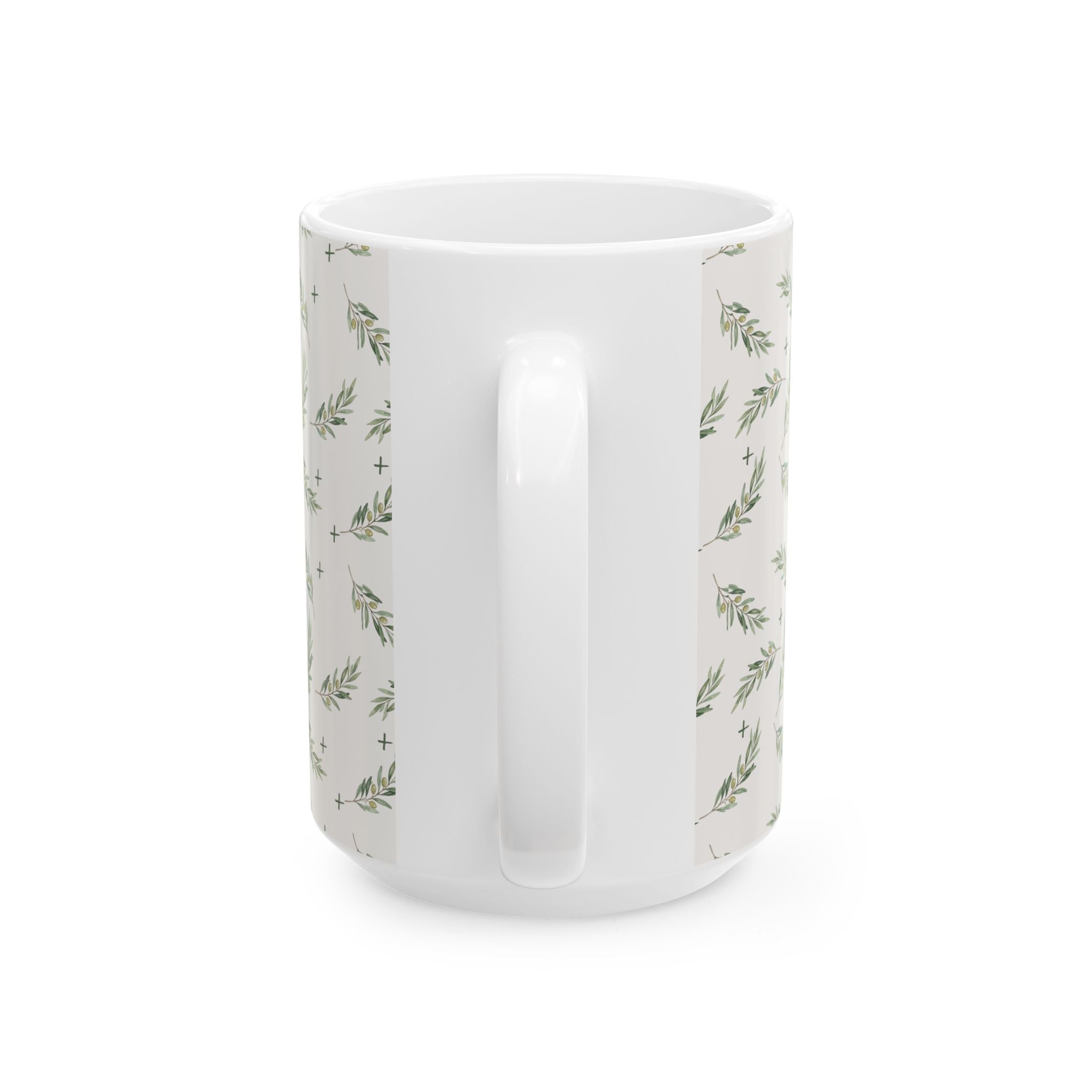 Olive Leaf Pattern Ceramic Mug — 11oz & 15oz Coffee Cup