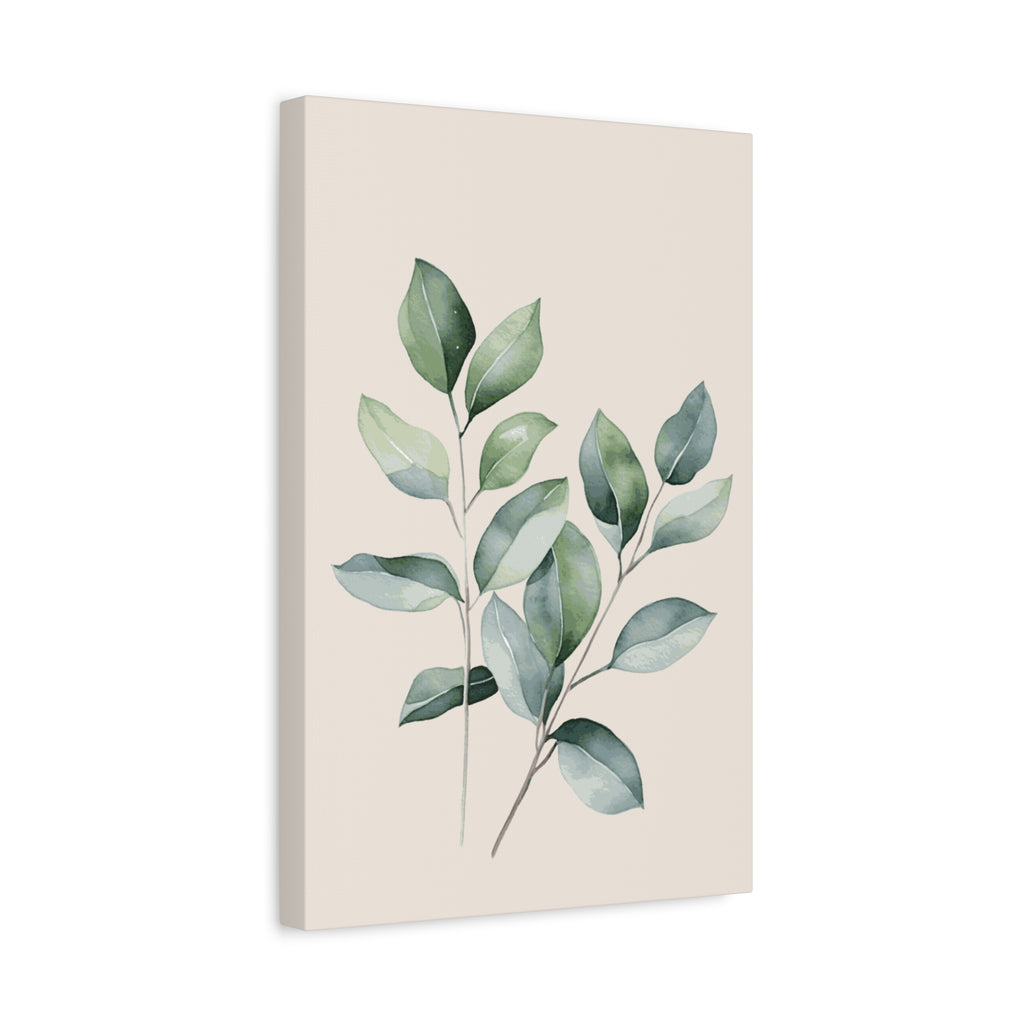 Botanical Watercolor Canvas Print — Sage Green Leaf Wall Art (Matte Stretched)