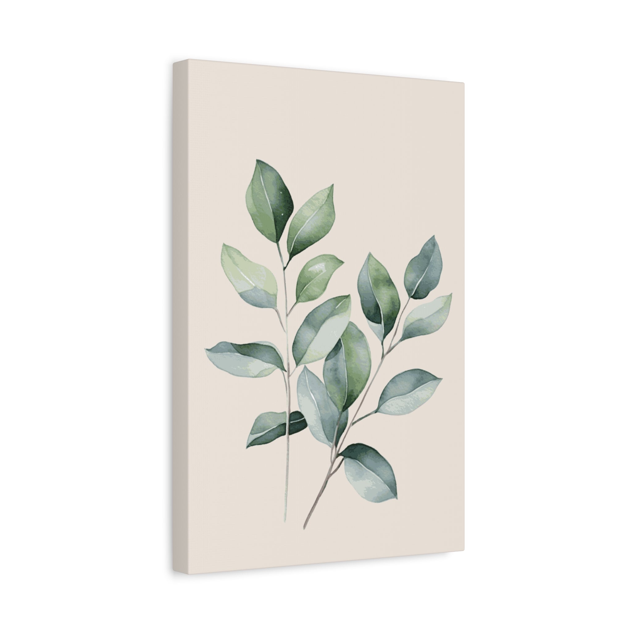 Botanical Watercolor Canvas Print — Sage Green Leaf Wall Art (Matte Stretched)