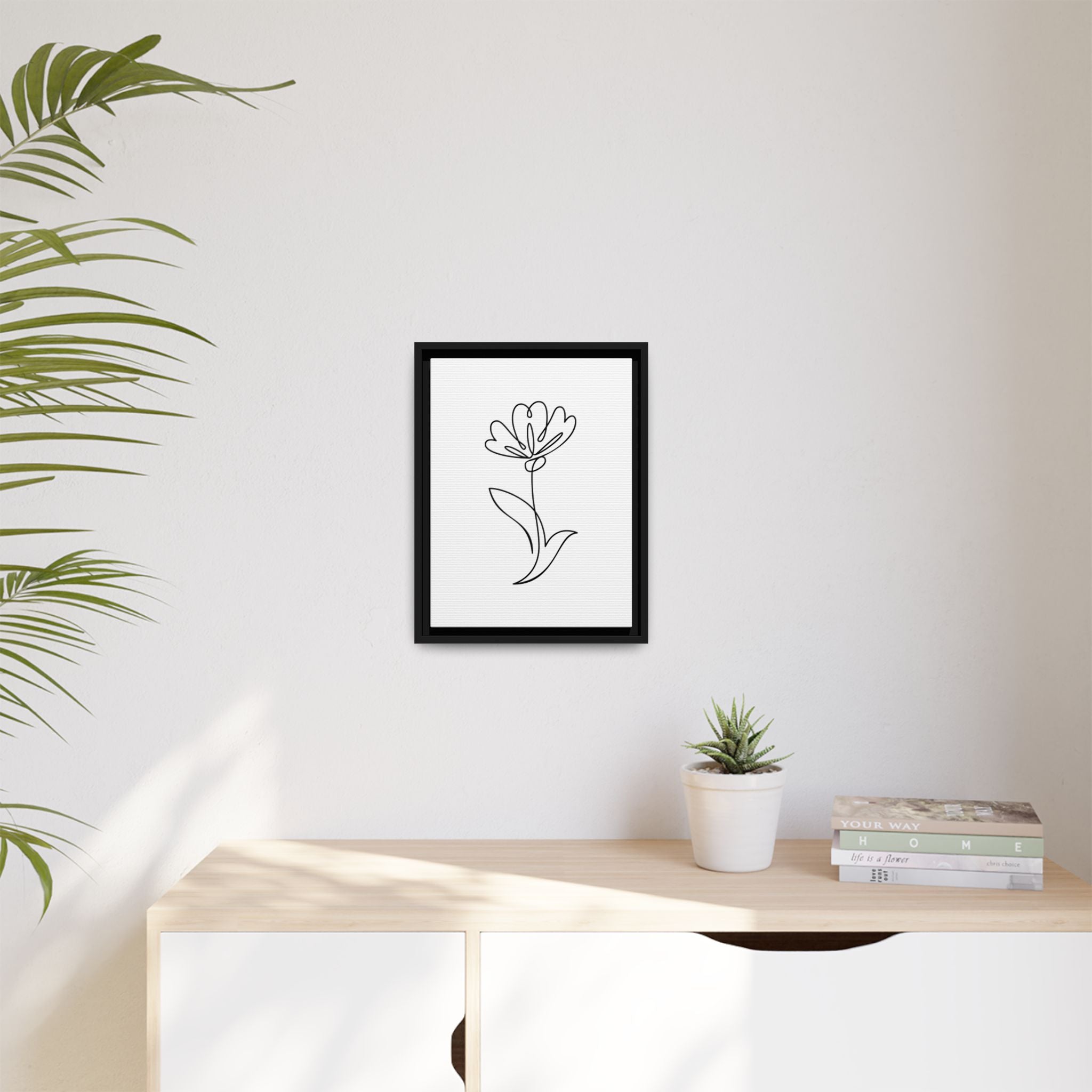 Minimal Floral Line Art Framed Canvas — Matte Multi-Color