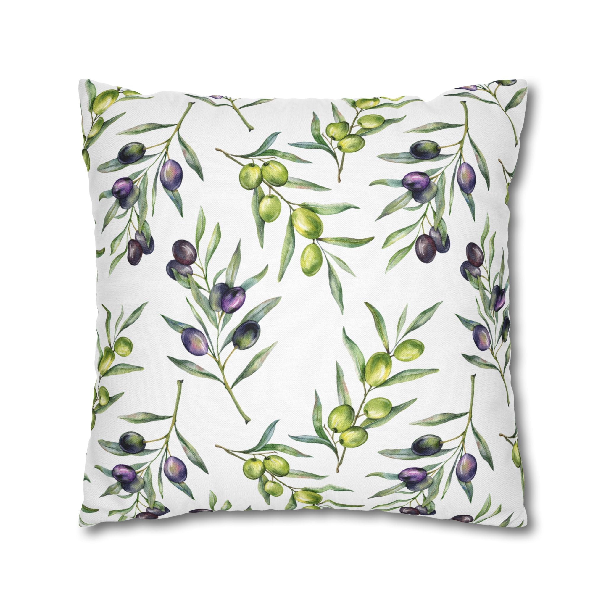 Olive Branch Decorative Pillowcase - Watercolor Mediterranean Throw Pillow Cover
