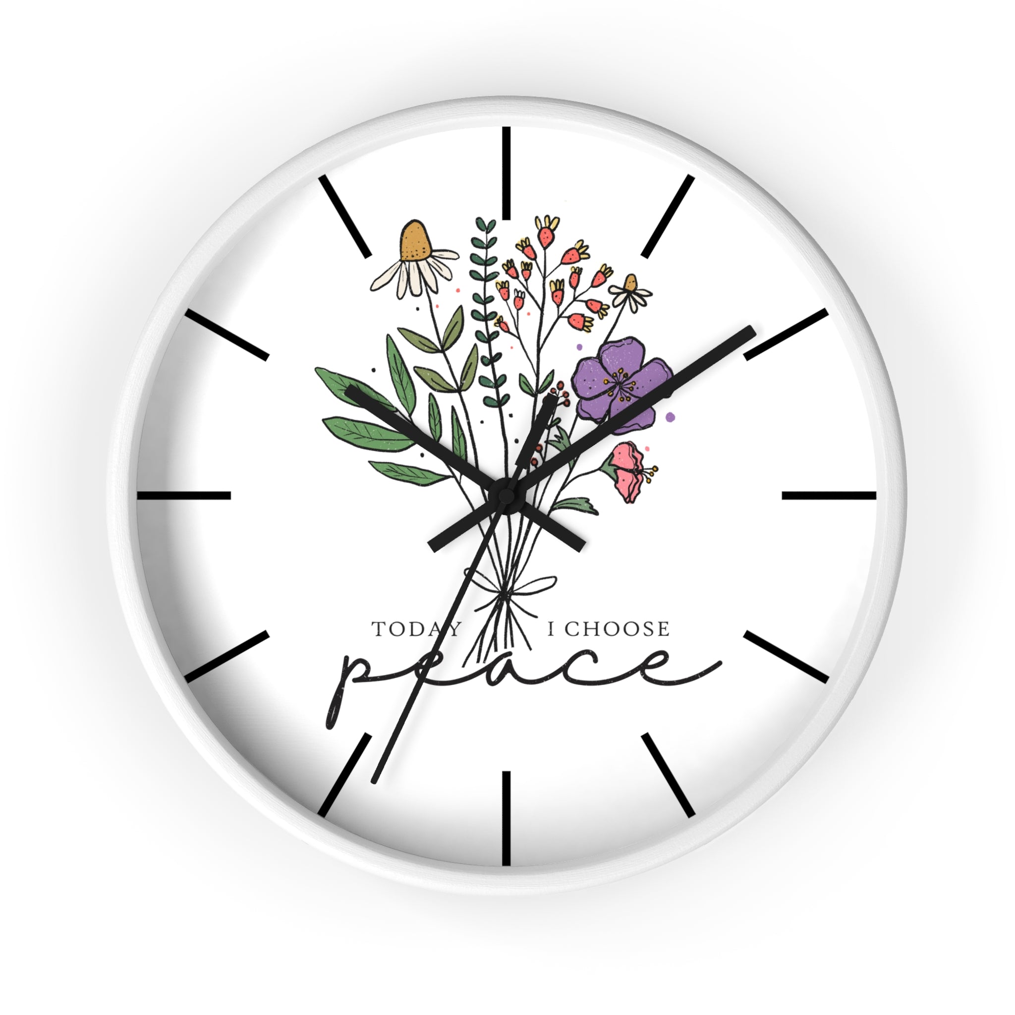 Floral "Today I Choose Peace" Wooden Wall Clock