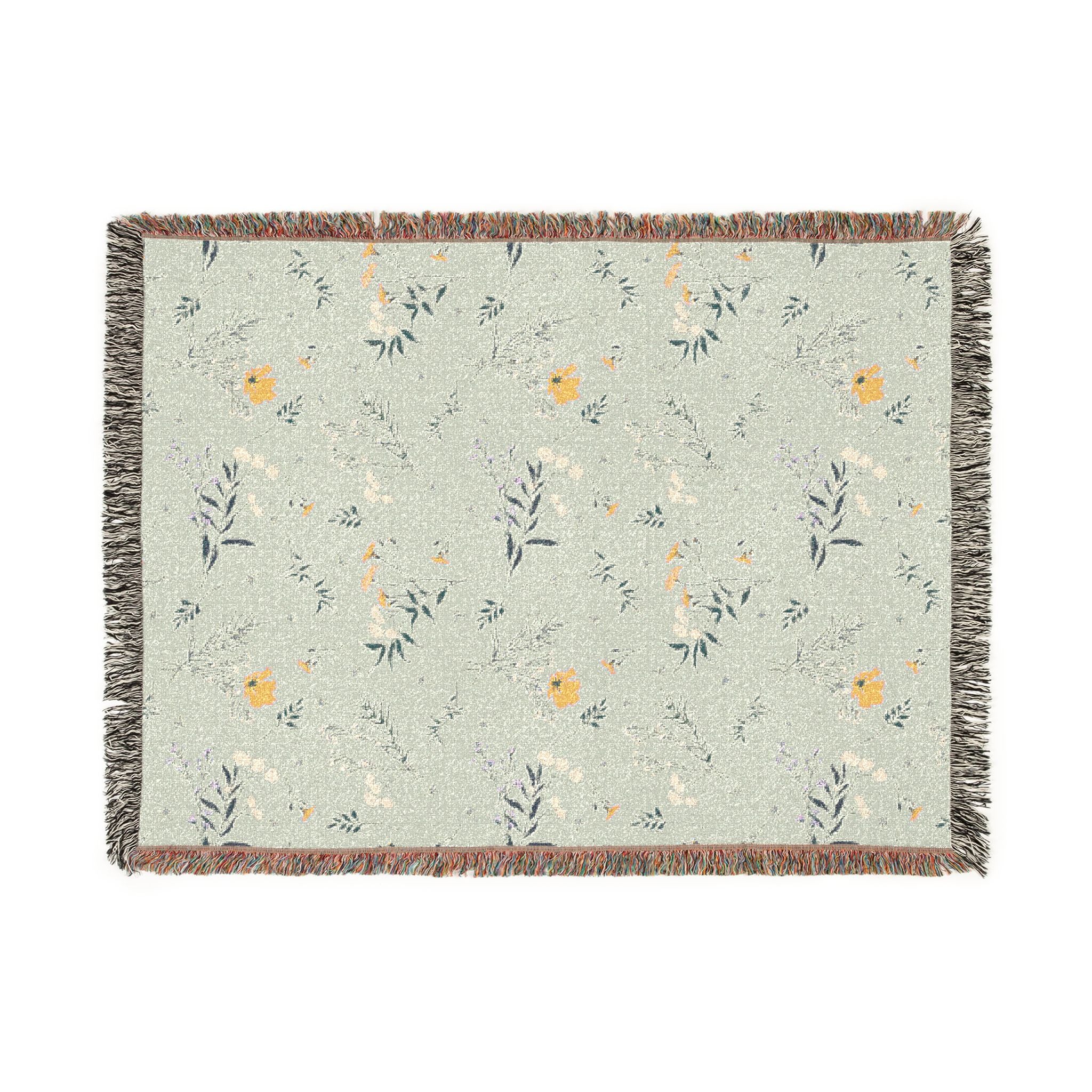 Floral Woven Blanket — Reversible Vintage Botanical Throw for Living Room & Bedroom