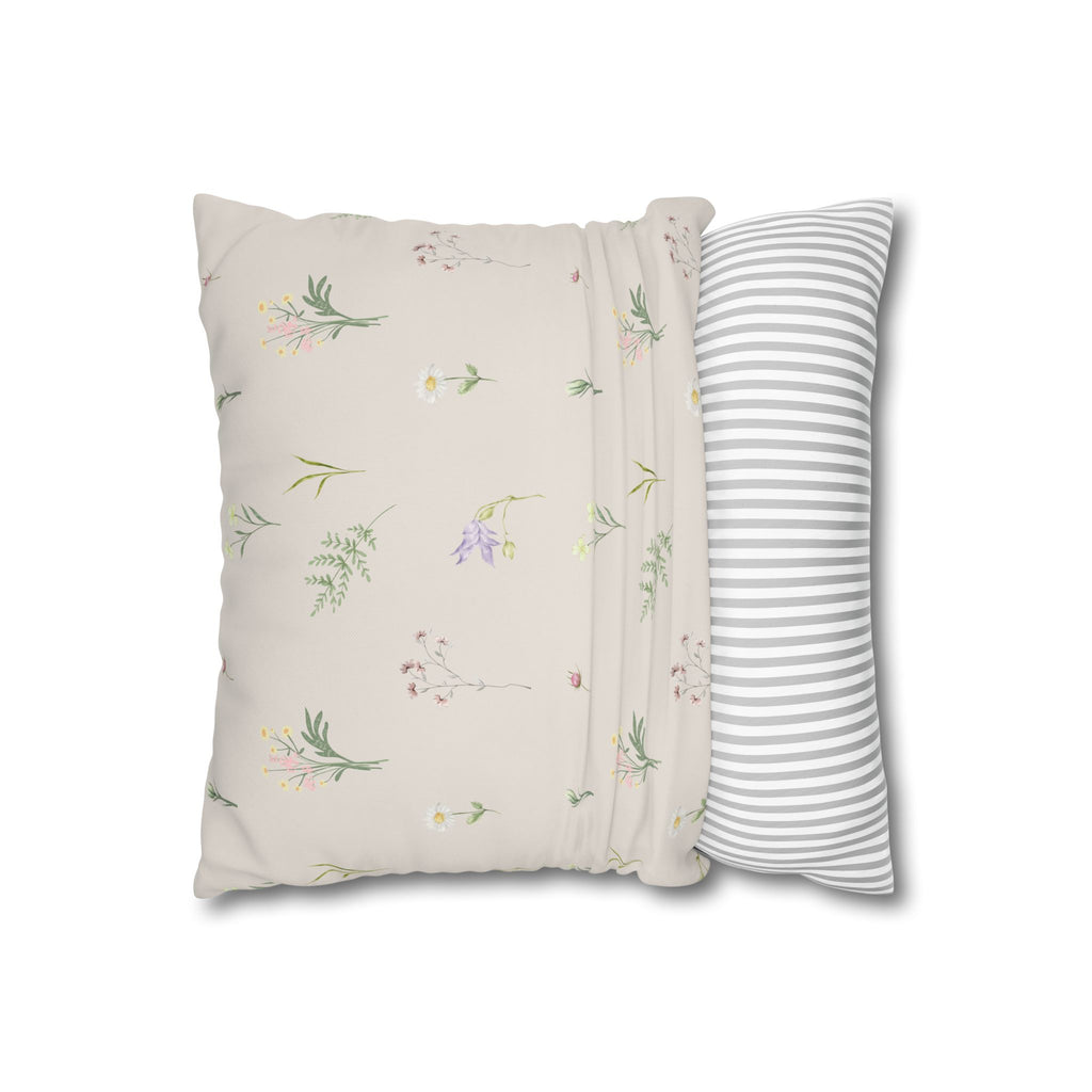 Cottage Wildflowers Square Poly Canvas Pillowcase — Floral Country Throw Pillow