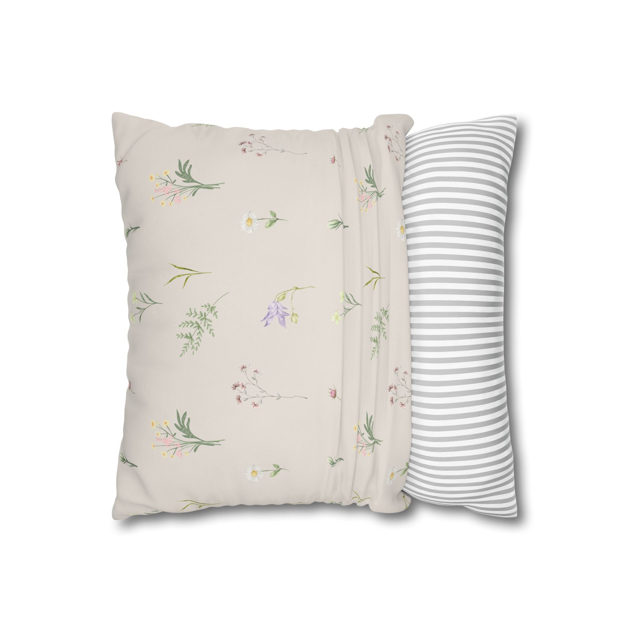 Cottage Wildflowers Square Poly Canvas Pillowcase — Floral Country Throw Pillow