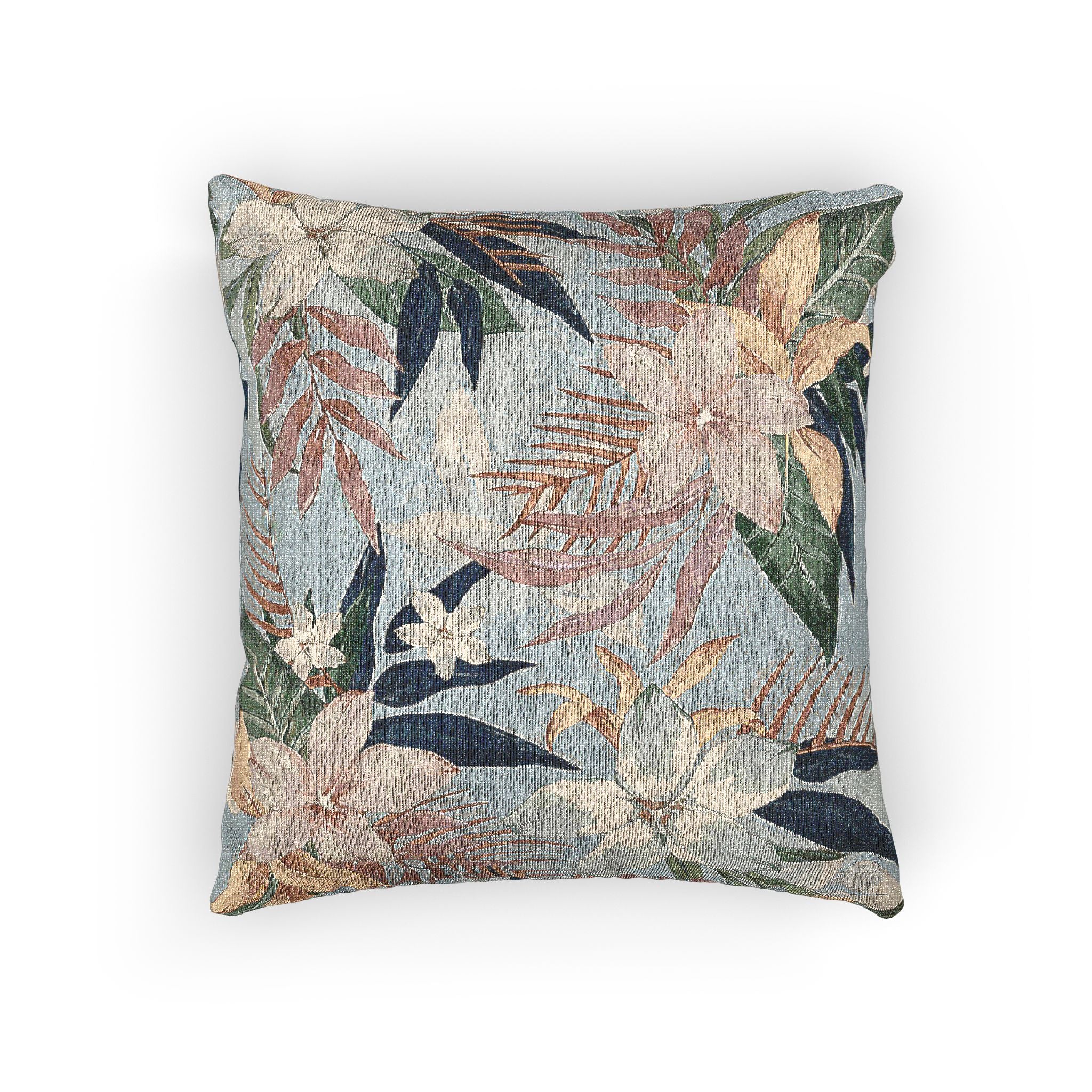 Tropical Floral Woven Pillow — Vintage Botanical Throw Cushion