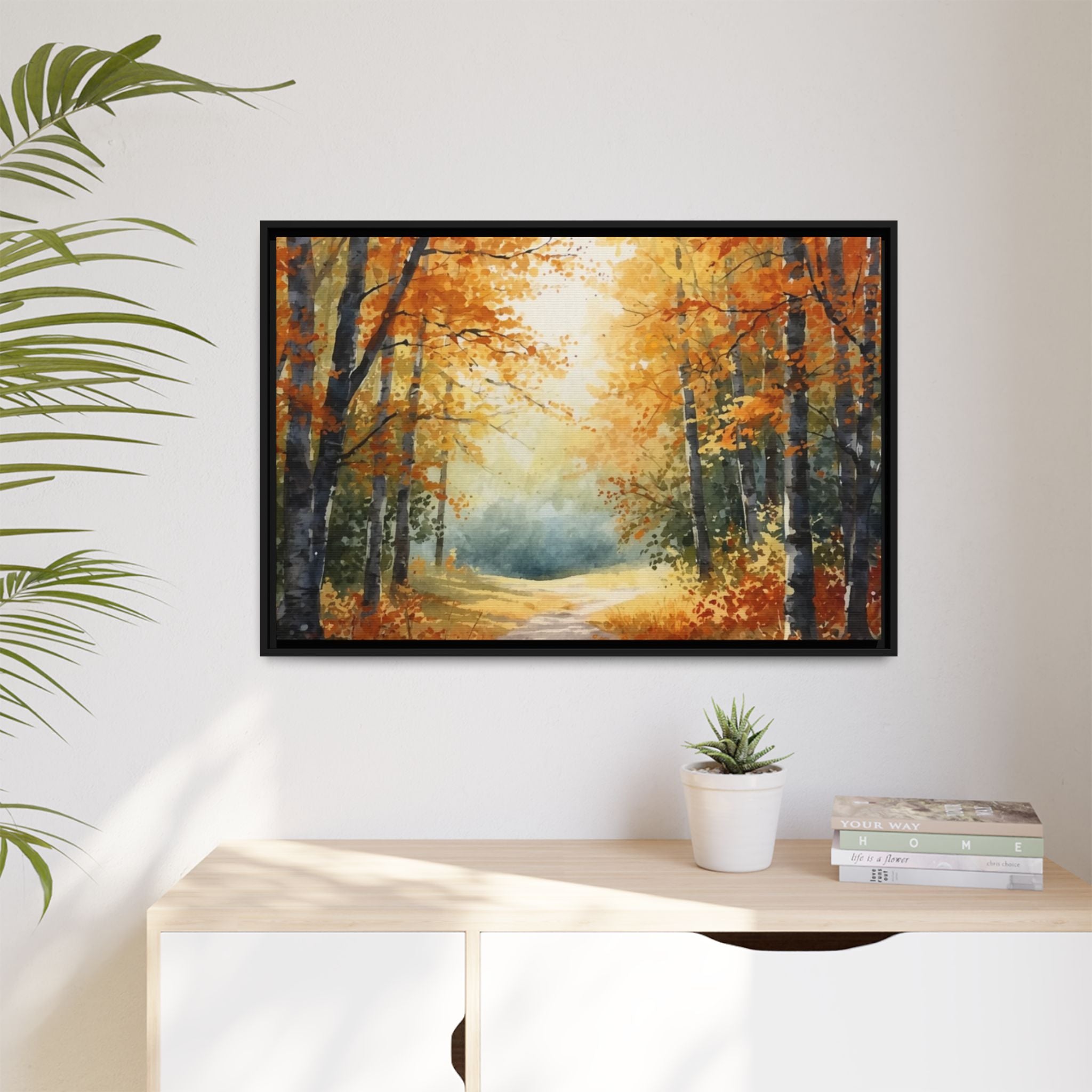 Autumn Forest Framed Canvas Wall Art — Matte Multi-Color