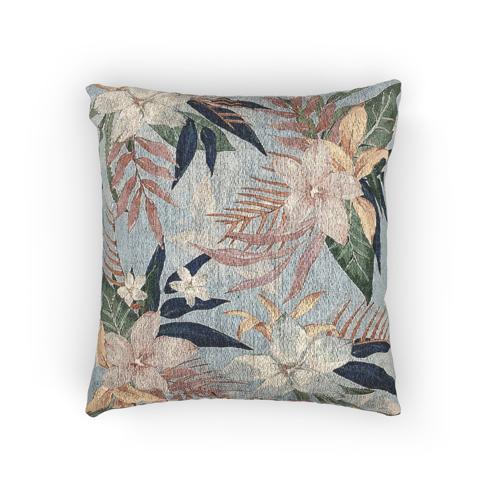 Tropical Floral Woven Pillow — Vintage Botanical Throw Cushion