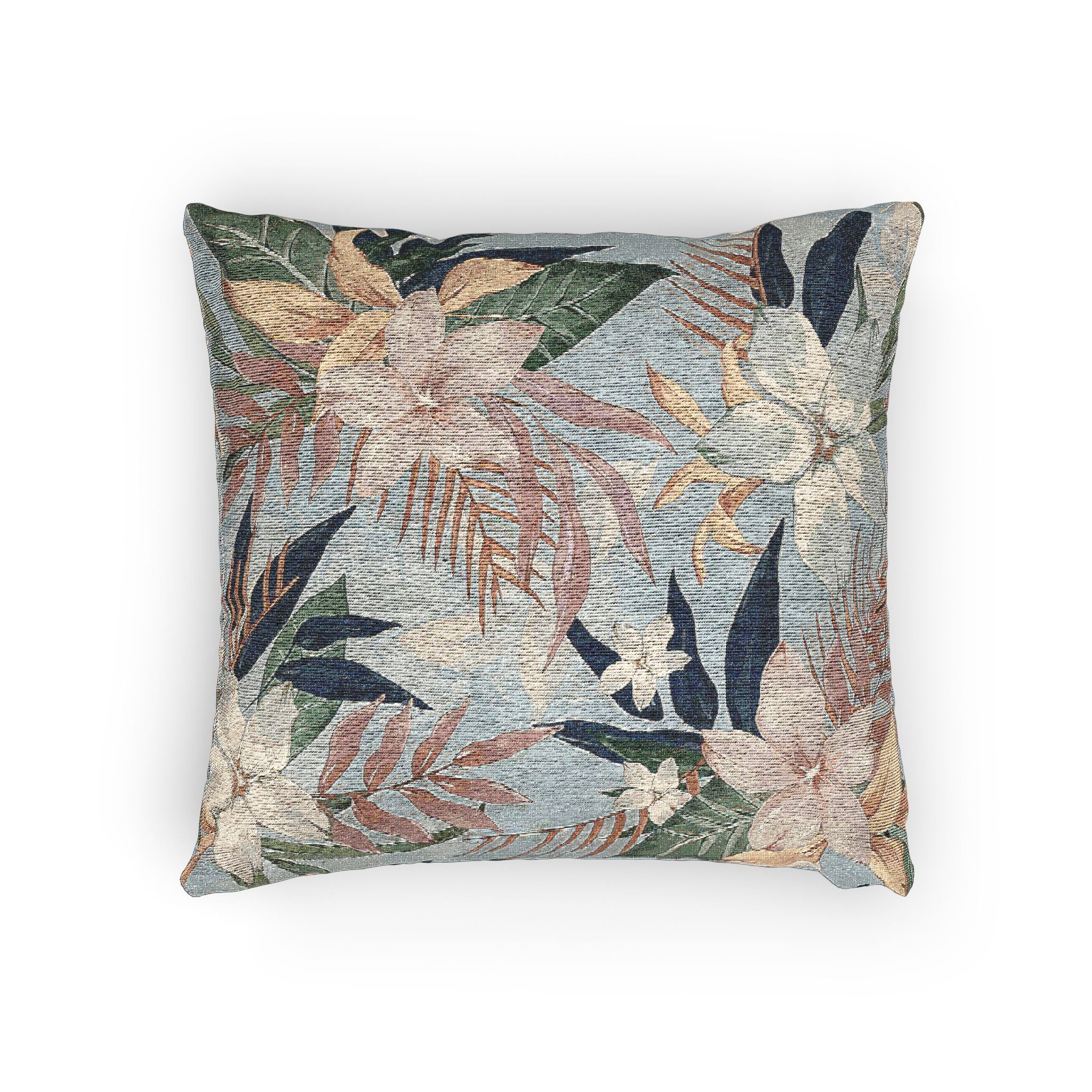 Tropical Floral Woven Pillow — Vintage Botanical Throw Cushion