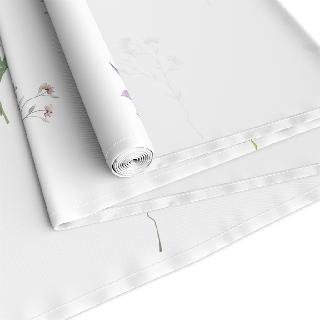 Botanical Spring Table Runner — Delicate Wildflower Print Cotton-Poly Table Runner