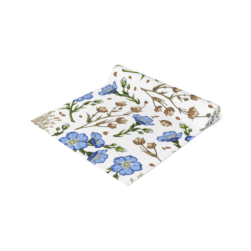 Blue Wildflower Table Runner — Floral Cotton-Blend Table Decor for Spring & Everyday