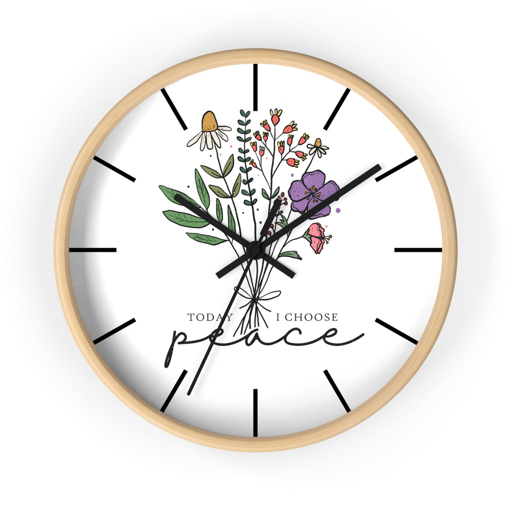 Floral "Today I Choose Peace" Wooden Wall Clock