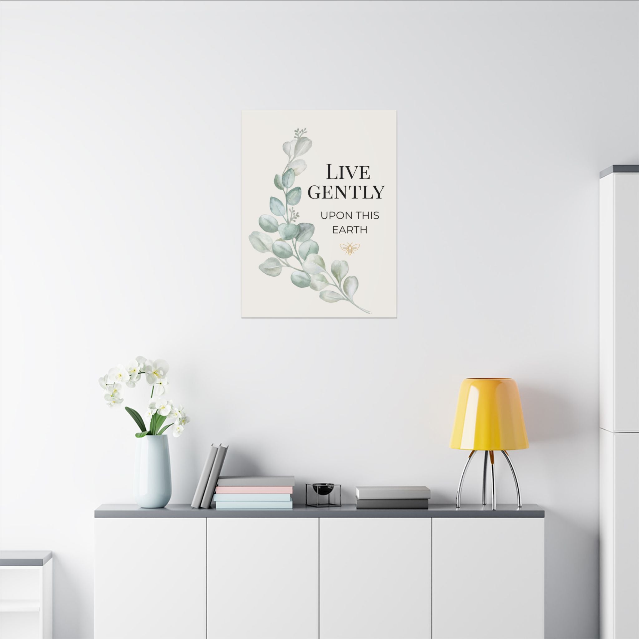 Live Gently Upon This Earth — Eucalyptus Branch Slow Living Canvas