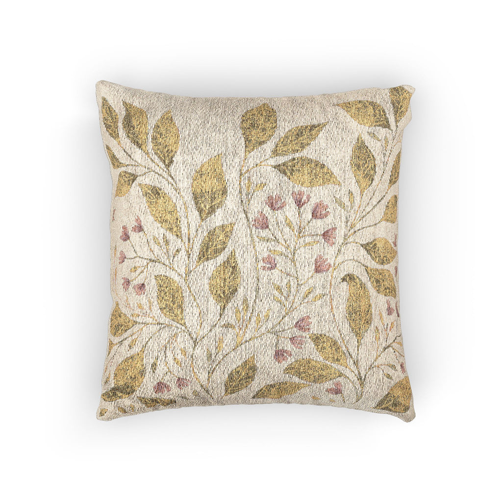 Botanical Woven Pillow — Neutral Olive Green Leaf Motif Decorative Cushion