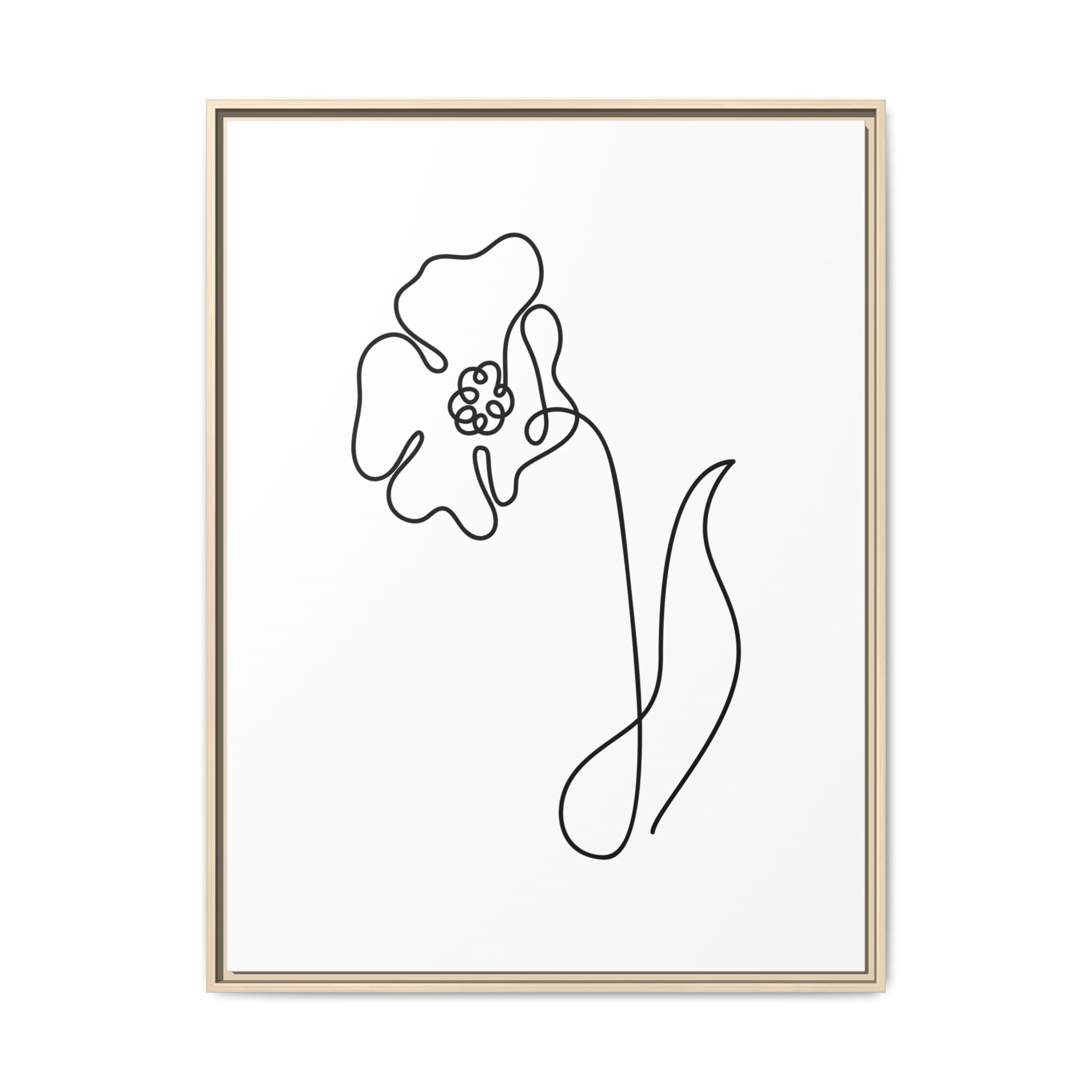 Daisy Line Art Framed Canvas Print — Minimal Botanical Wall Art