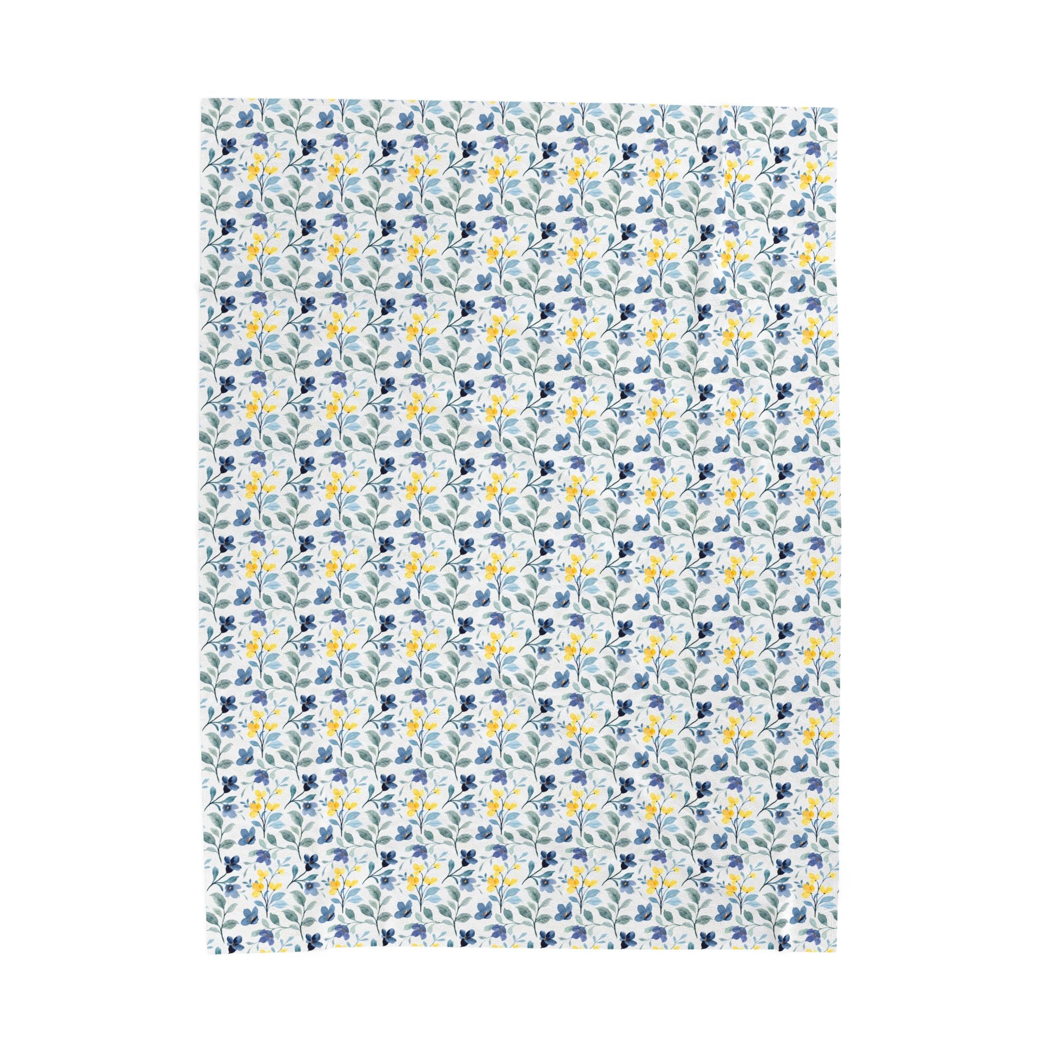 Floral Velveteen Plush Blanket — Blue & Yellow Botanical Throw