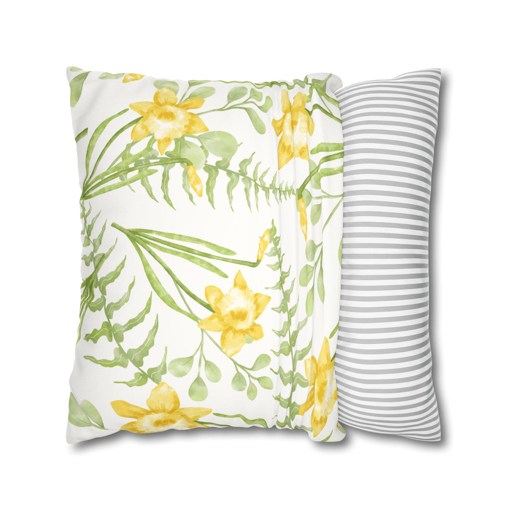 Daffodil Floral Faux Suede Square Pillowcase