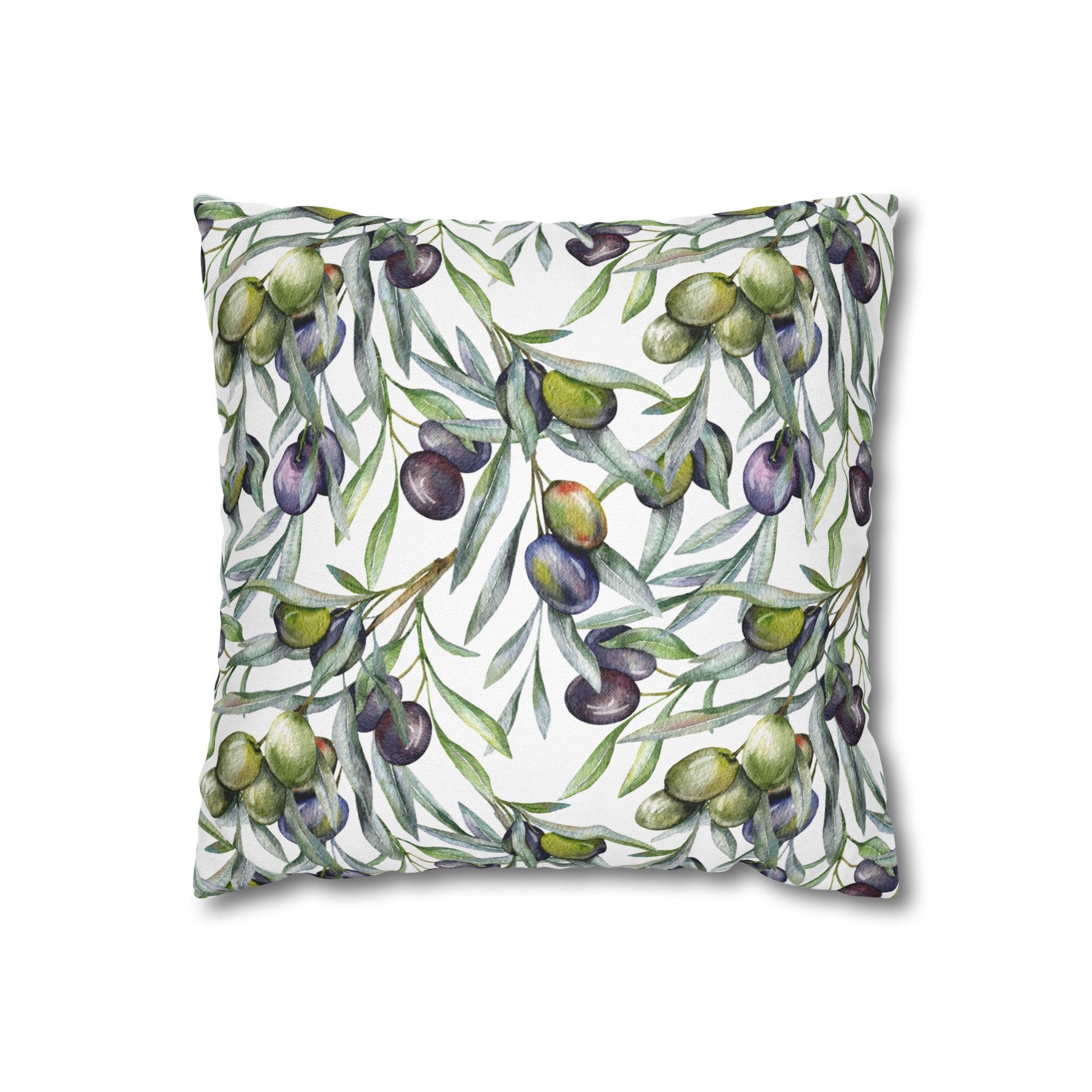 Olive Branch Decorative Pillowcase — Watercolor Mediterranean Throw Pillow Cover