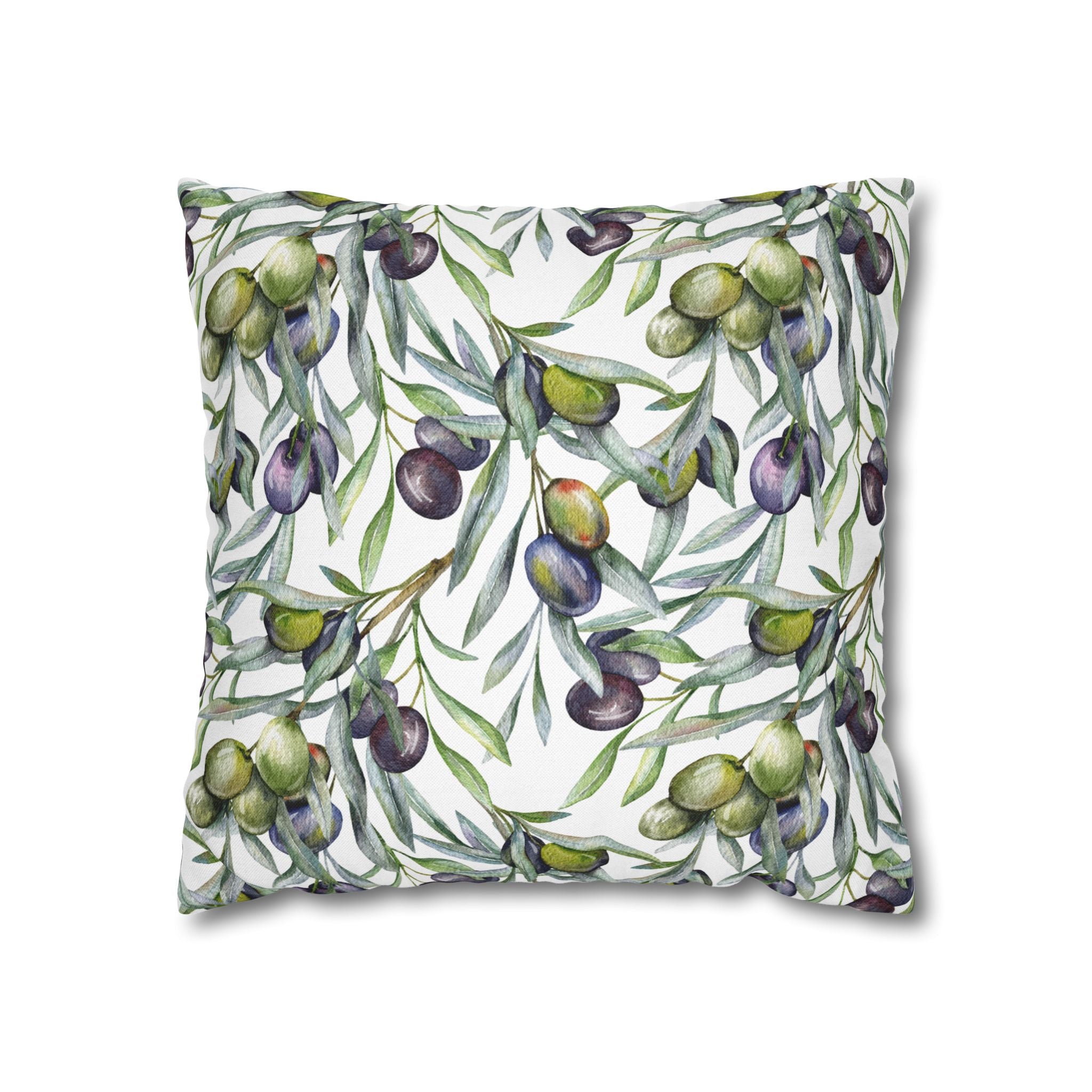 Olive Branch Decorative Pillowcase — Watercolor Mediterranean Throw Pillow Cover