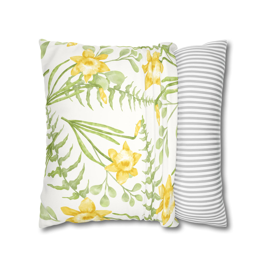 Daffodil Floral Faux Suede Square Pillowcase