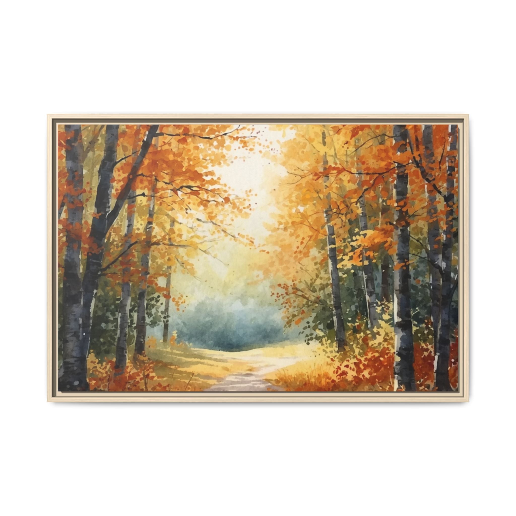 Autumn Forest Framed Canvas Wall Art — Matte Multi-Color