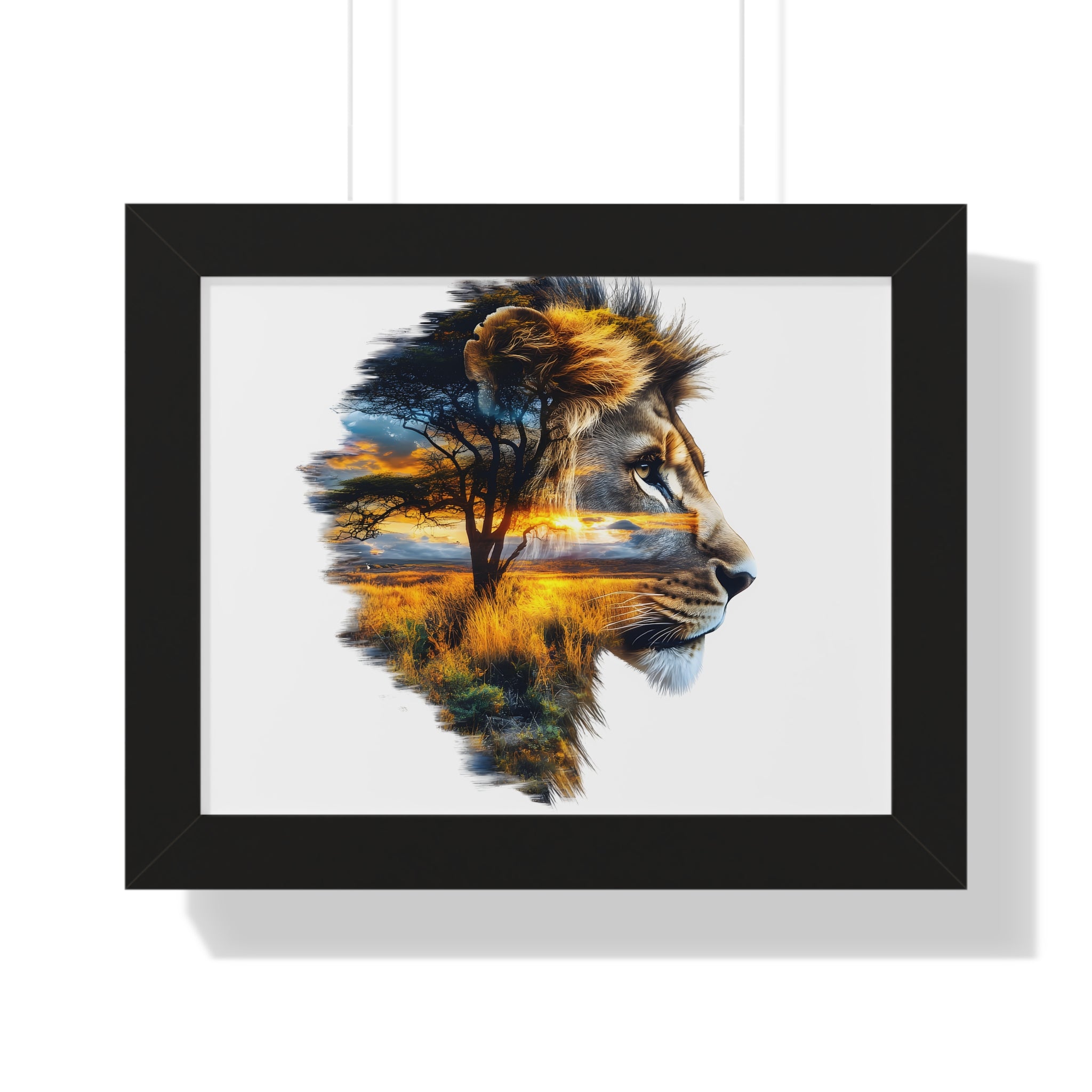 African Lion Double Exposure Framed Poster — Wildlife Art Print