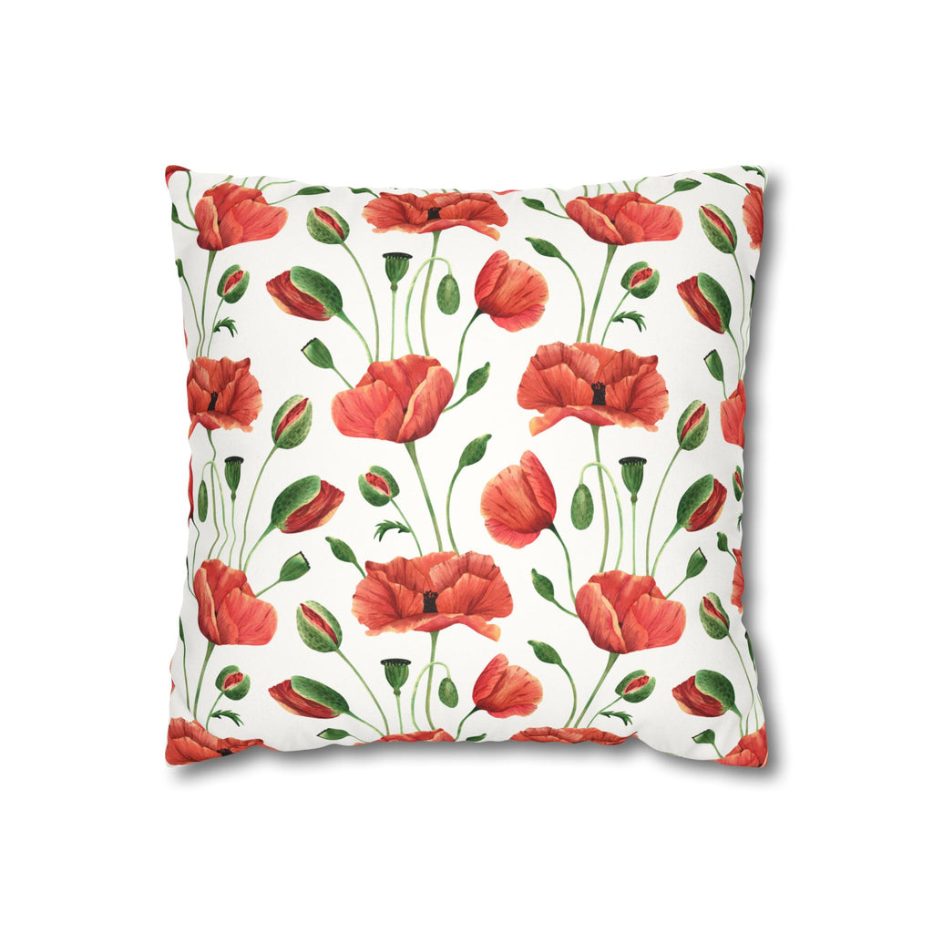 Poppy Floral Faux Suede Square Pillowcase
