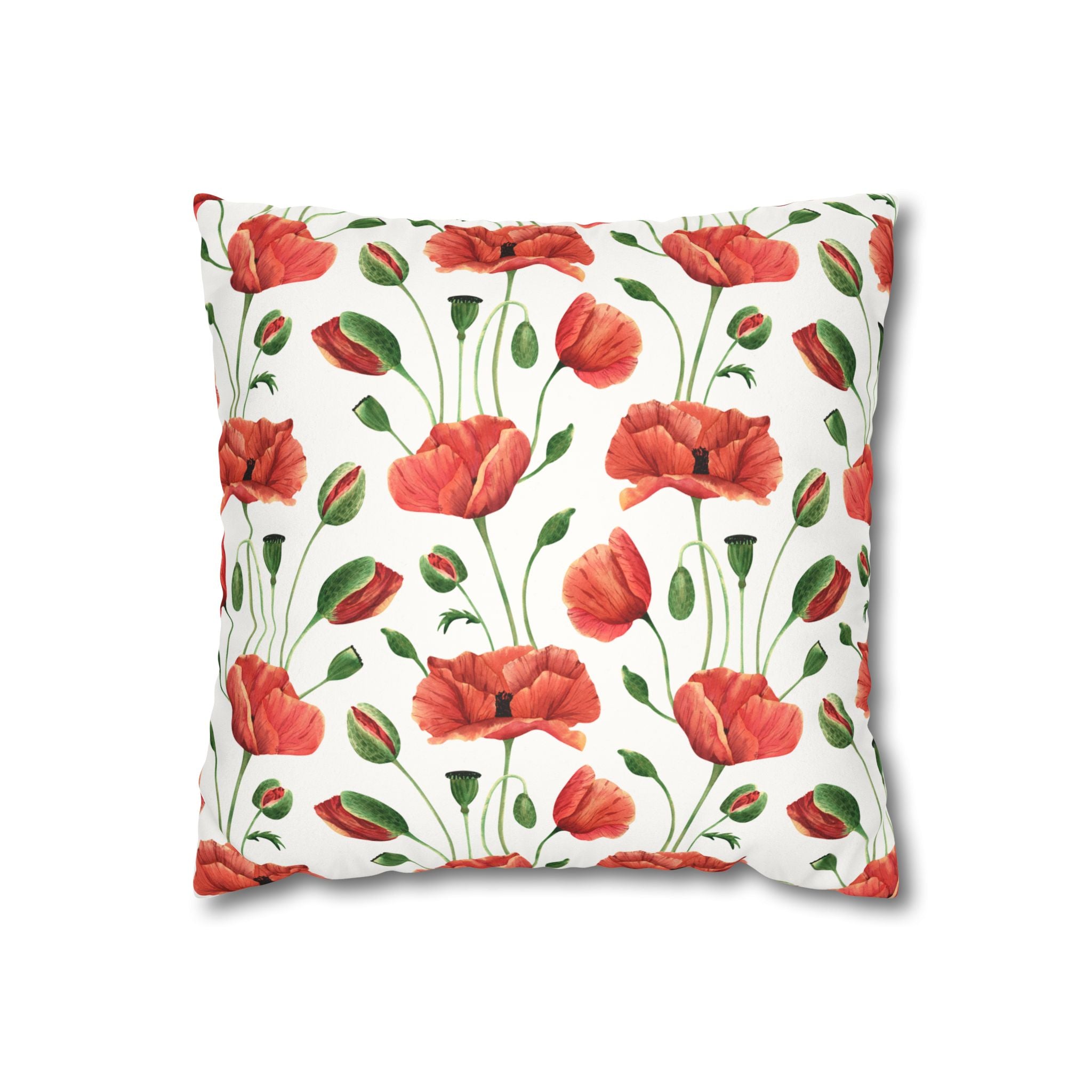 Poppy Floral Faux Suede Square Pillowcase