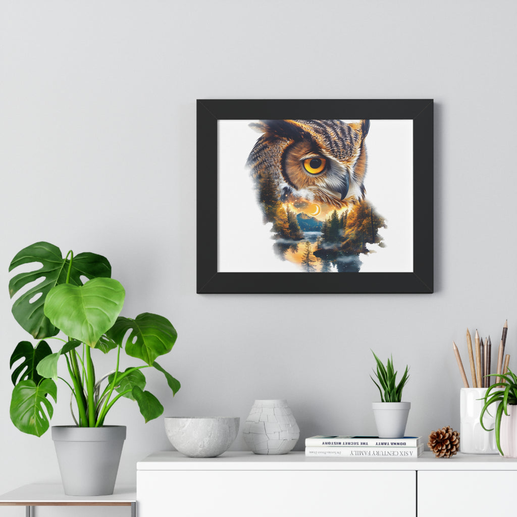 Double Exposure Owl Woodland Framed Poster