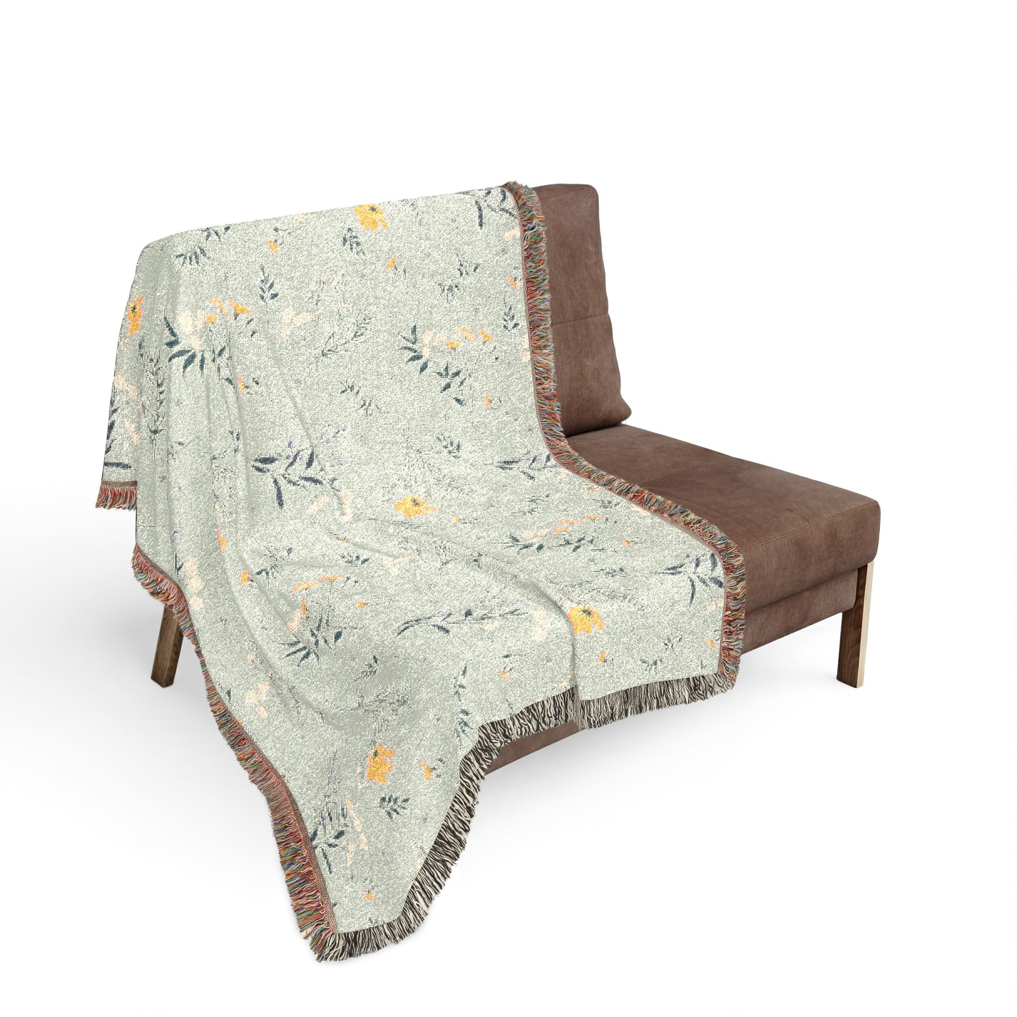 Floral Woven Blanket — Reversible Vintage Botanical Throw for Living Room & Bedroom