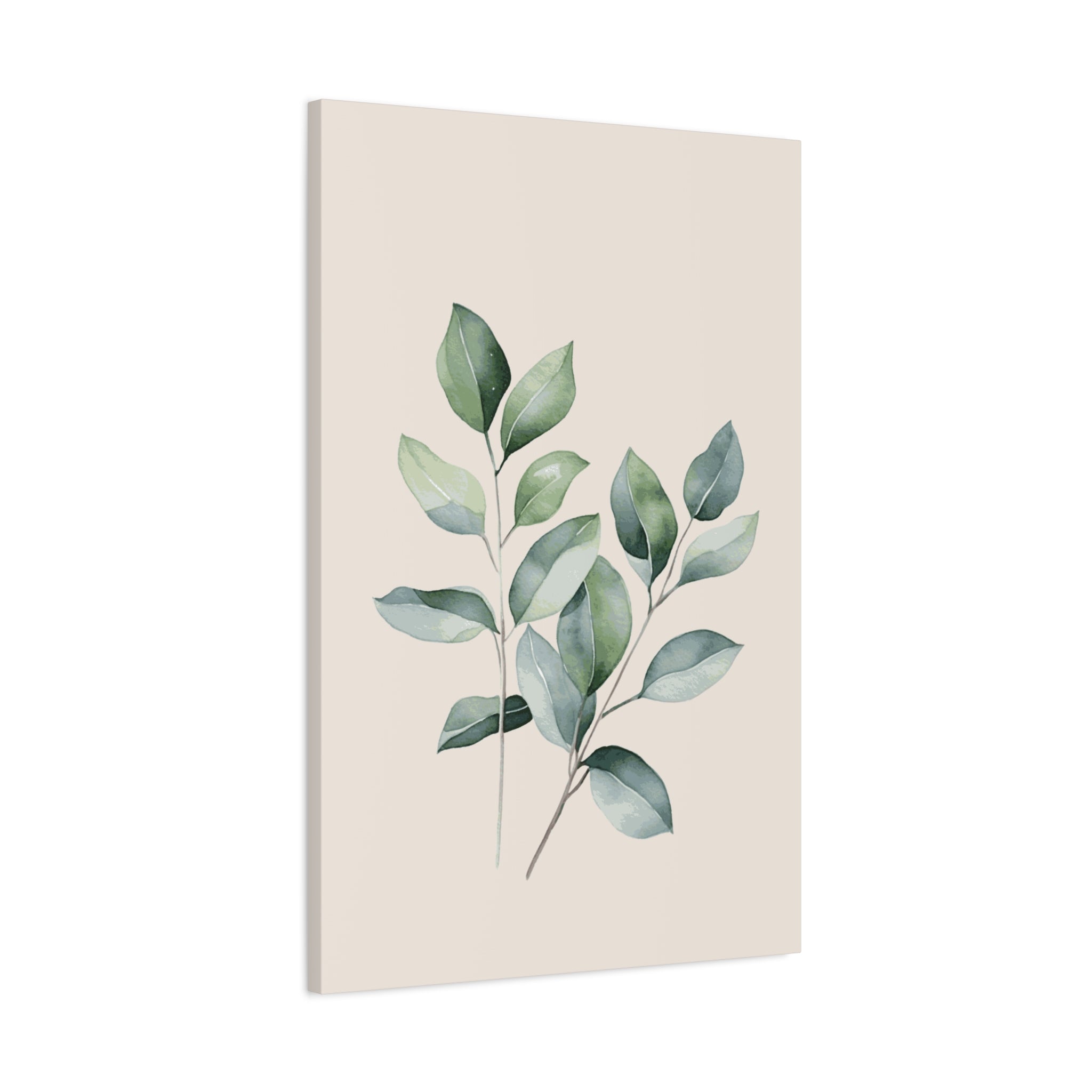 Botanical Watercolor Canvas Print — Sage Green Leaf Wall Art (Matte Stretched)