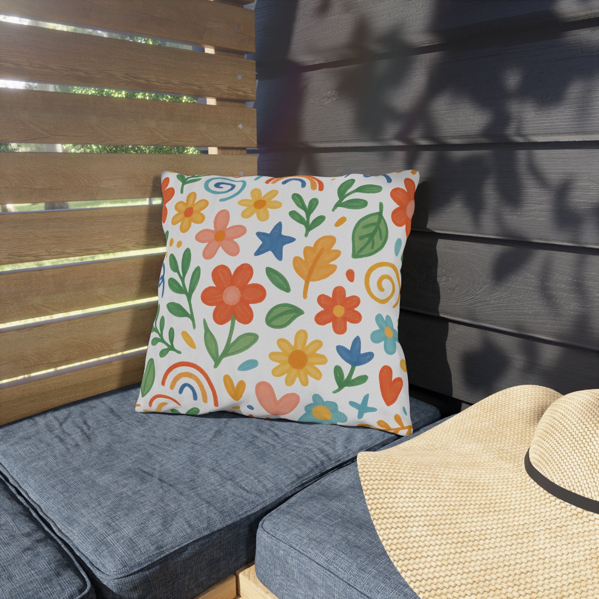 Floral & Gingham Outdoor Pillow — Bright Cottage Garden Decor