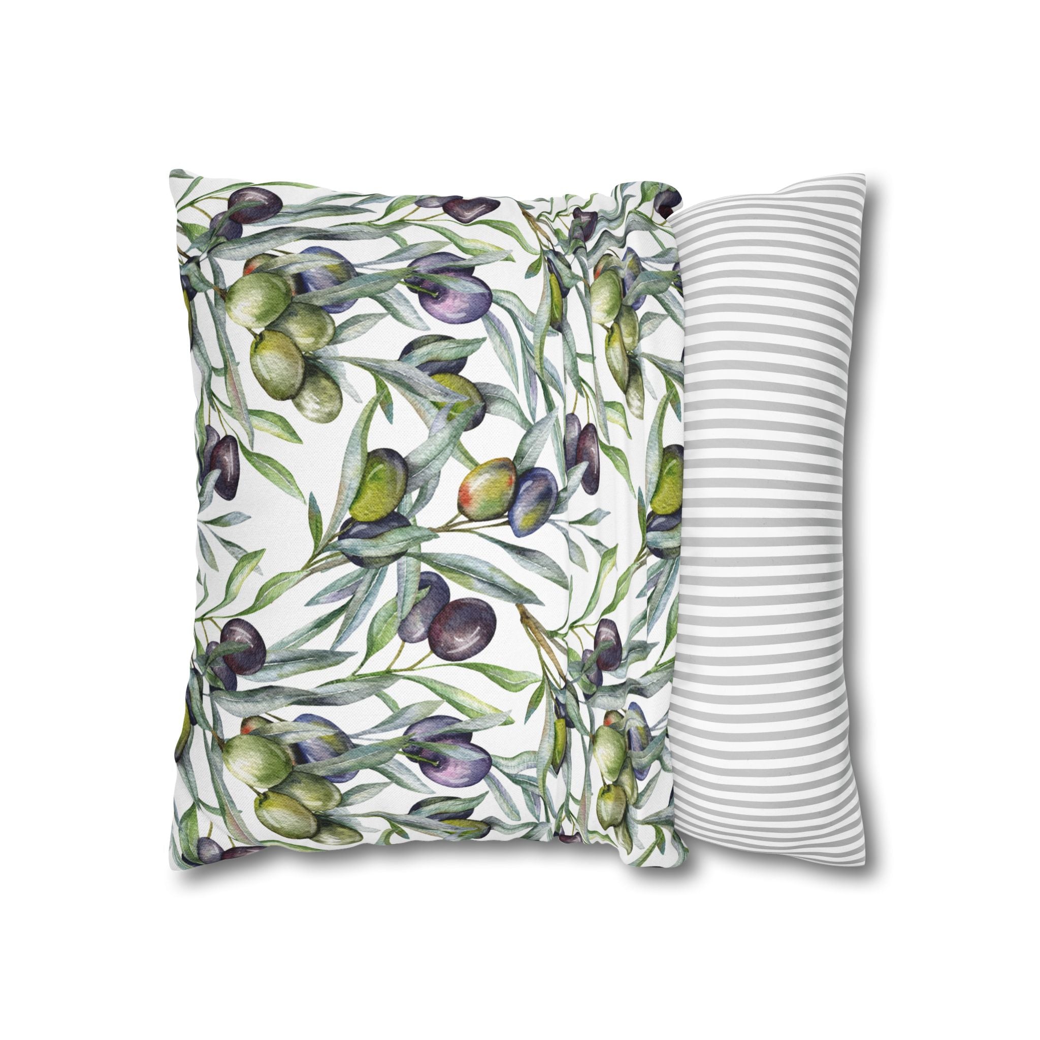 Olive Branch Decorative Pillowcase — Watercolor Mediterranean Throw Pillow Cover