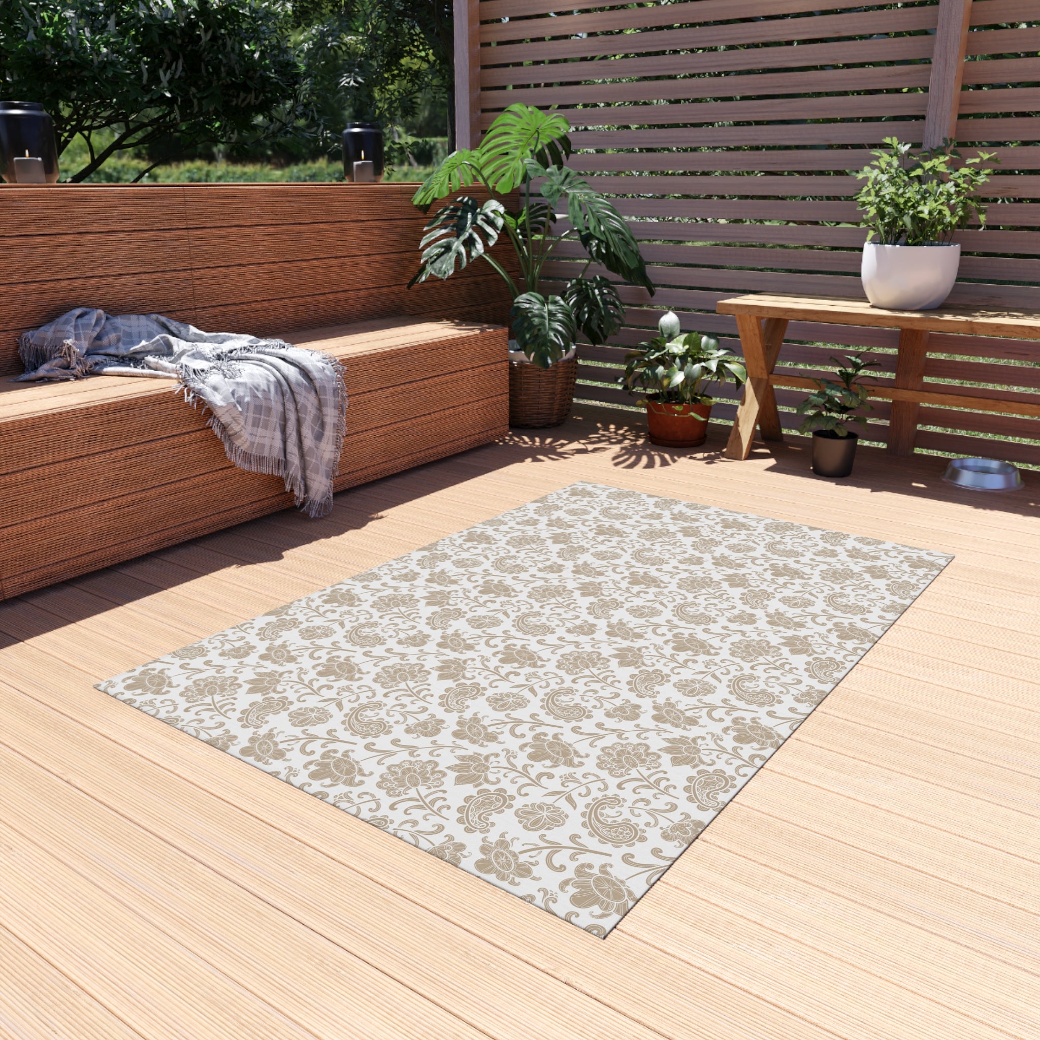 Daisy Gingham Outdoor Rug — Floral Patio Mat