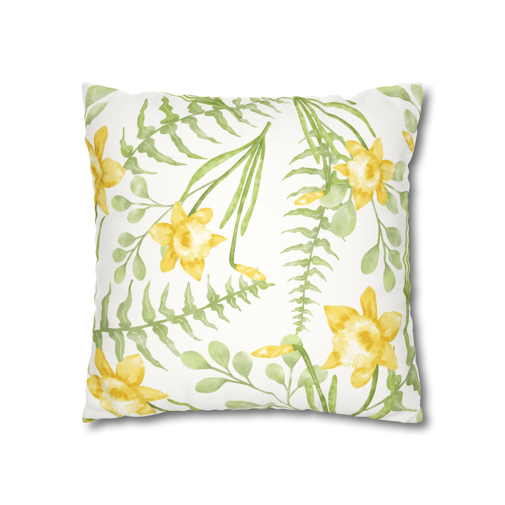 Daffodil Floral Faux Suede Square Pillowcase