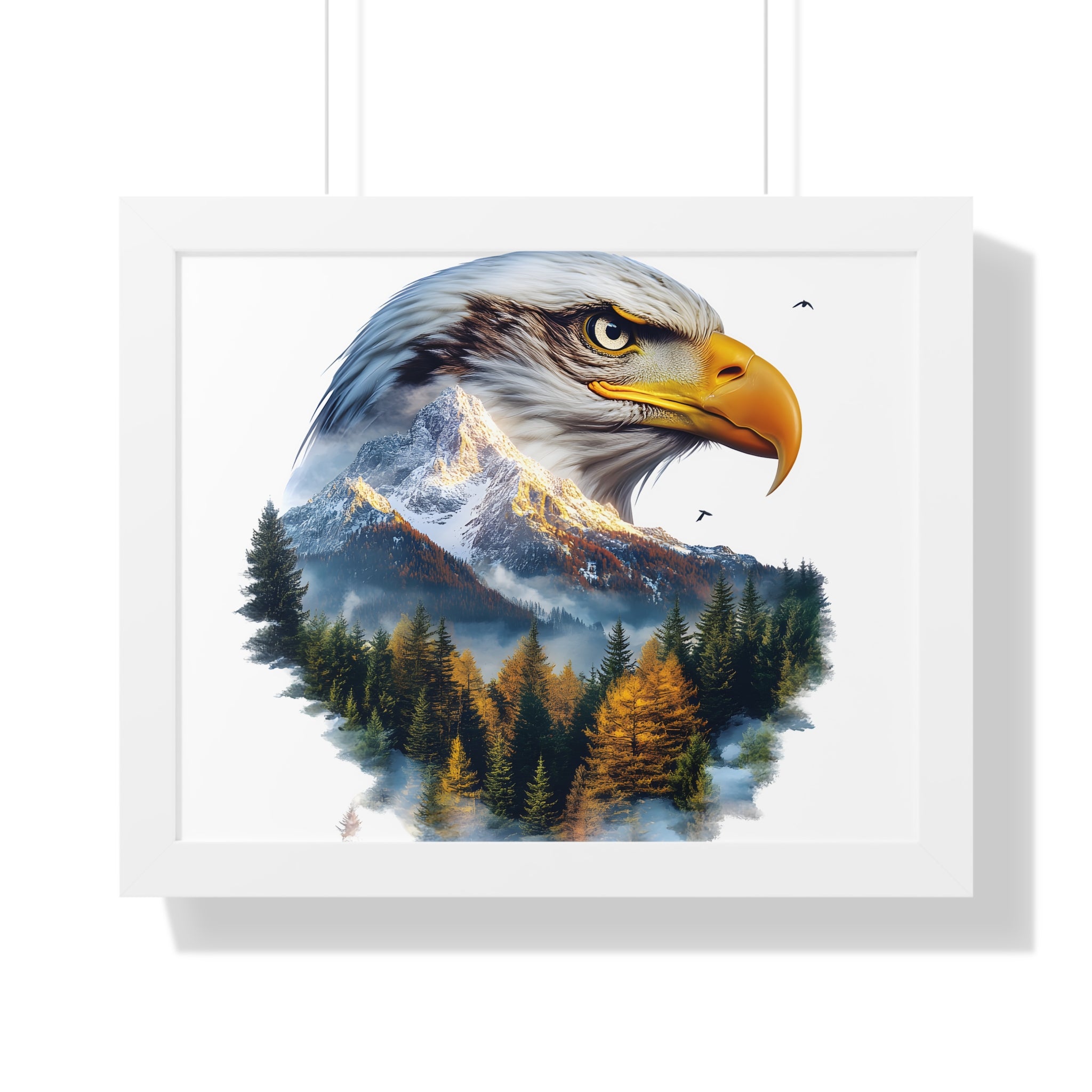 Bald Eagle Double Exposure Woodland Framed Poster Wall Art