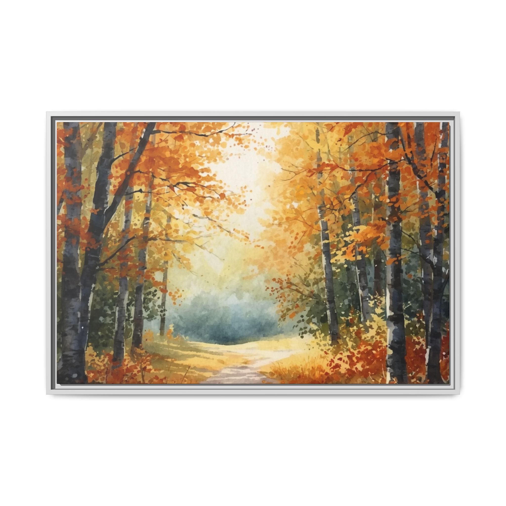 Autumn Forest Framed Canvas Wall Art — Matte Multi-Color