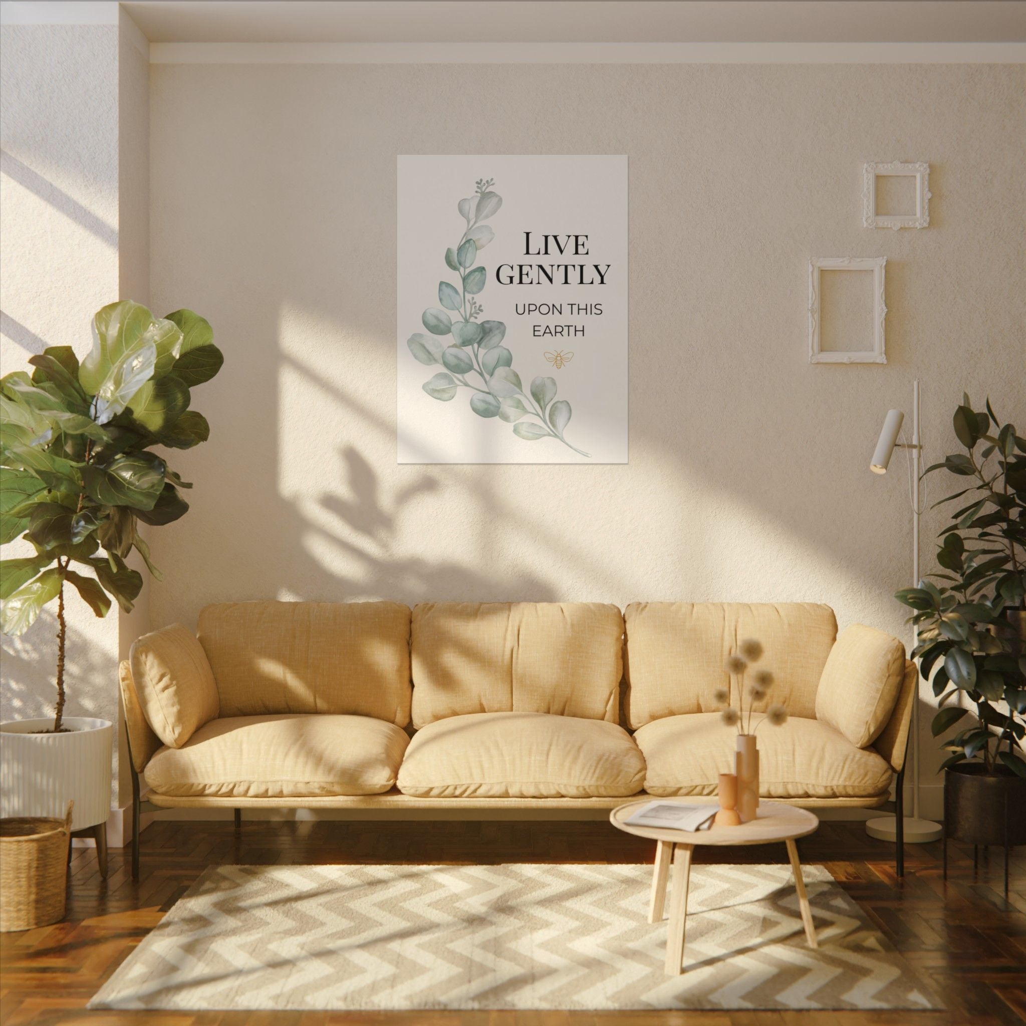 Live Gently Upon This Earth — Eucalyptus Branch Slow Living Canvas