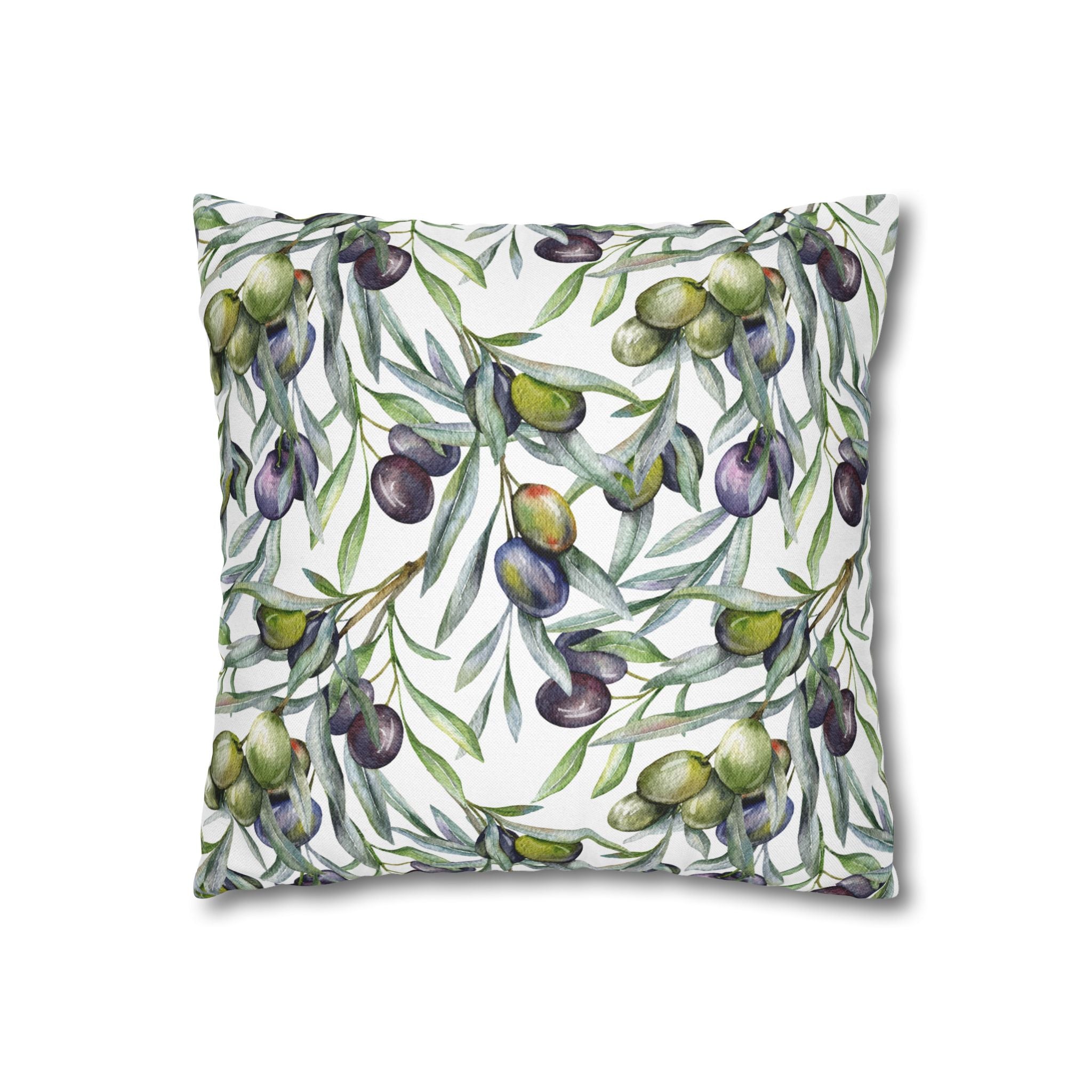 Olive Branch Decorative Pillowcase — Watercolor Mediterranean Throw Pillow Cover