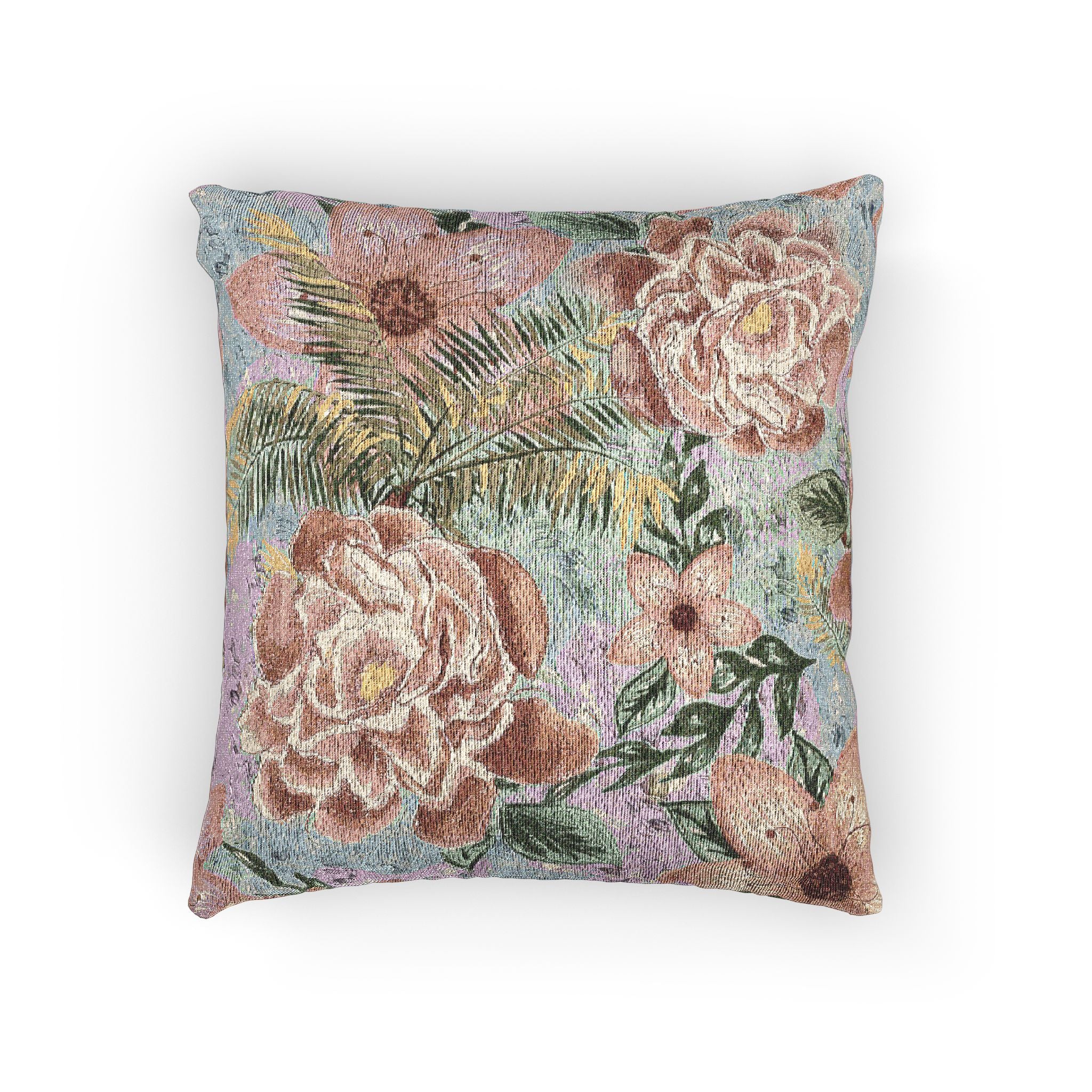 Cottage Floral Woven Pillow — Cozy Cottagecore Decorative Throw Pillow