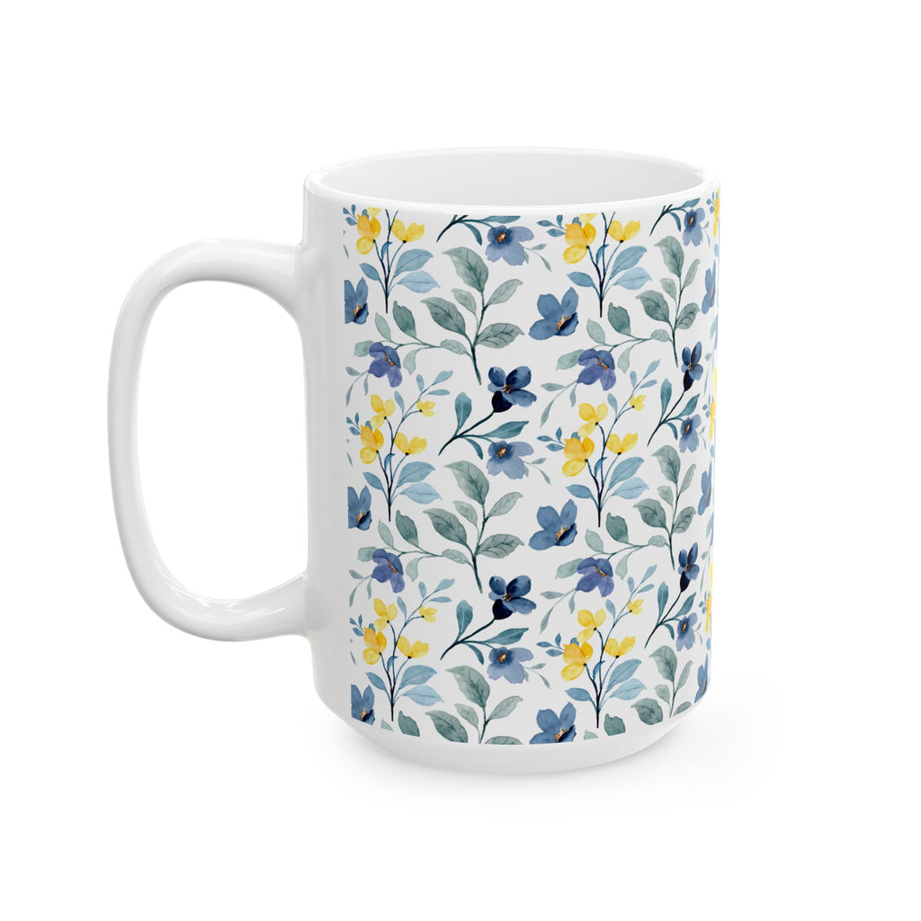 Blue & Yellow Floral Ceramic Mug — 11oz/15oz