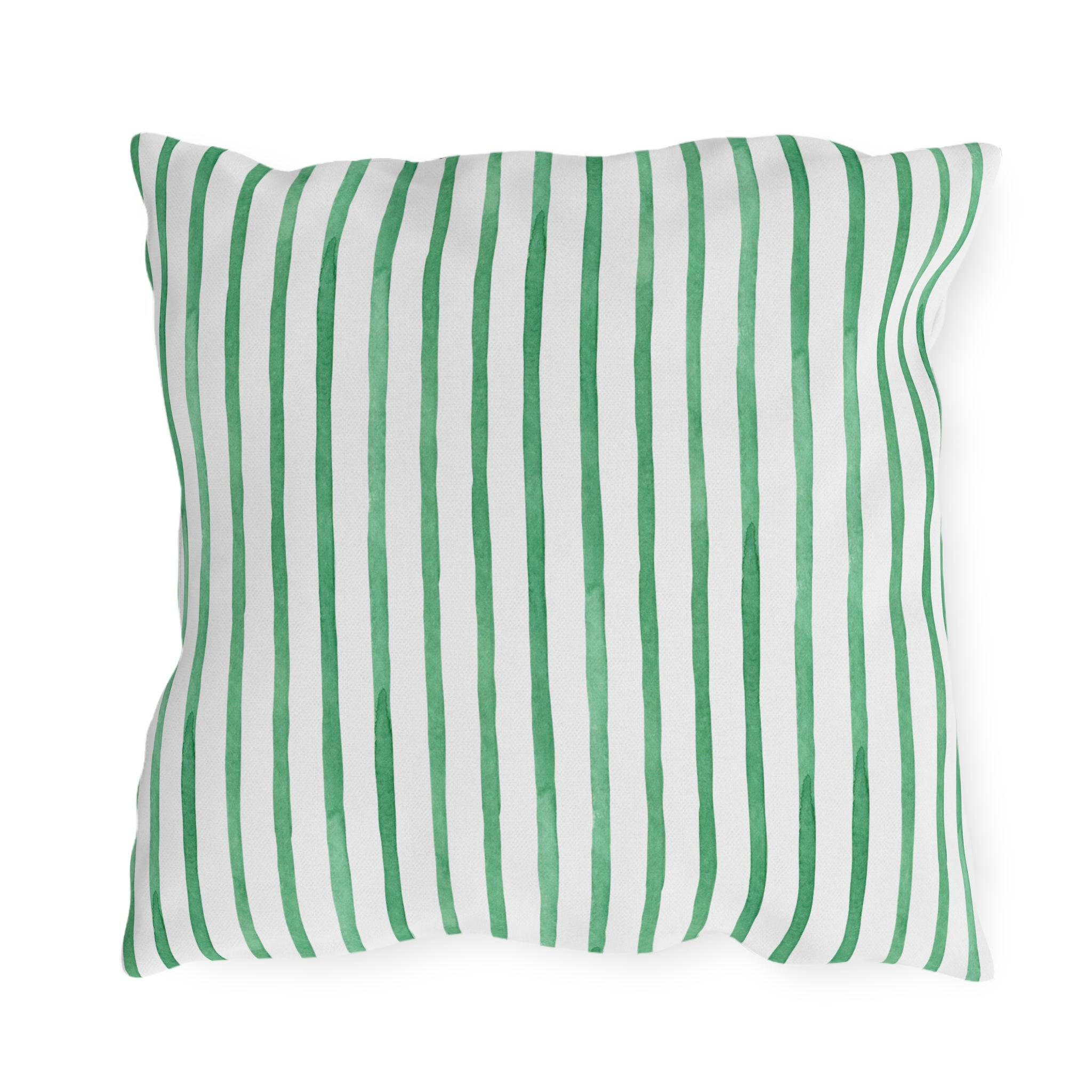 Tropical Palm Print Outdoor Pillow – Green Leaf & Striped Patio Cushion