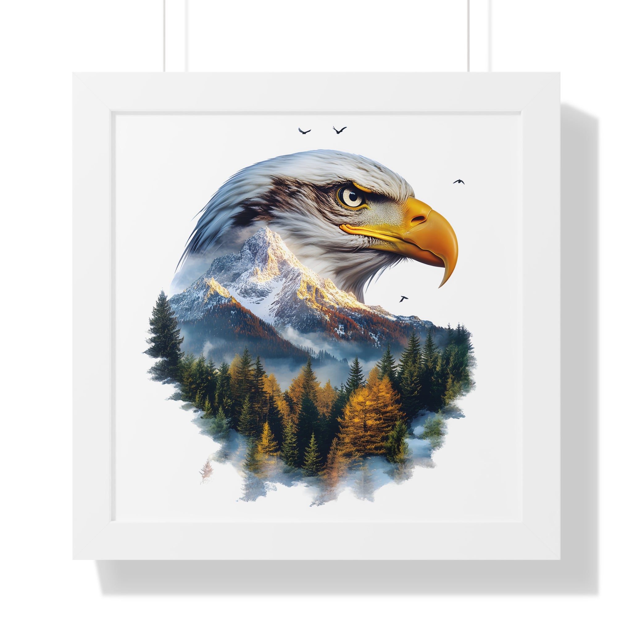 Bald Eagle Double Exposure Woodland Framed Poster Wall Art