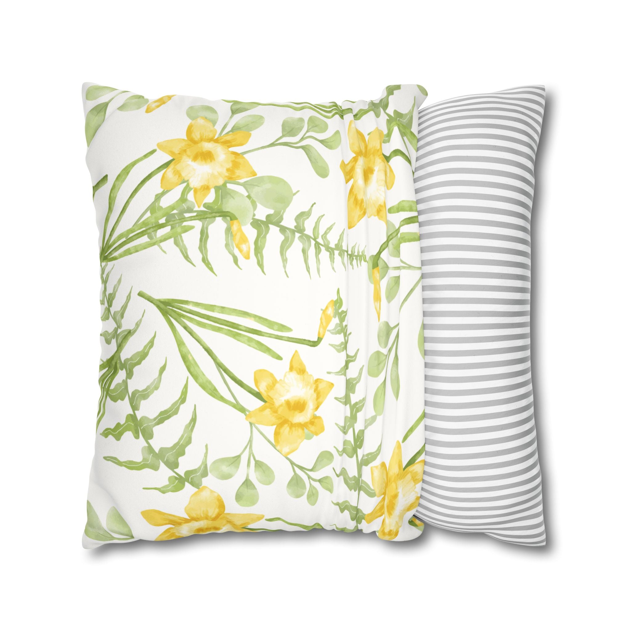 Daffodil Floral Faux Suede Square Pillowcase