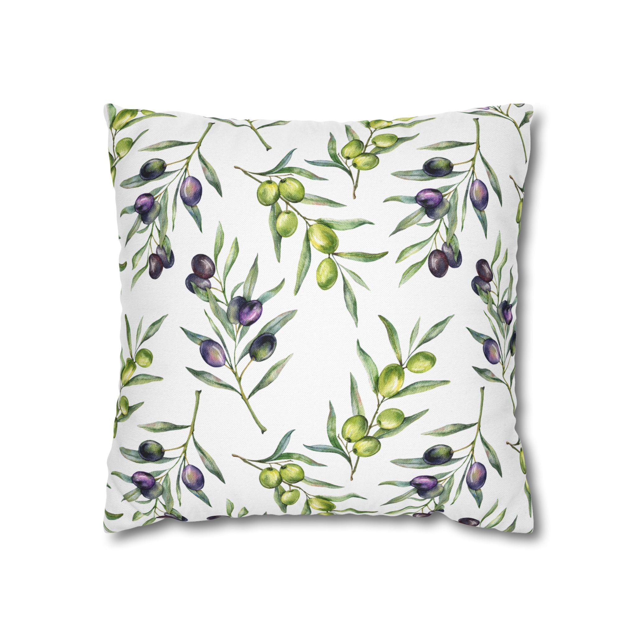 Olive Branch Decorative Pillowcase - Watercolor Mediterranean Throw Pillow Cover