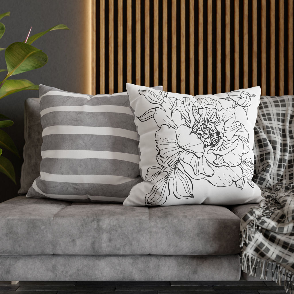 Floral Meadow Pillowcase — Bright Yellow Botanical Square Throw Pillow Cover