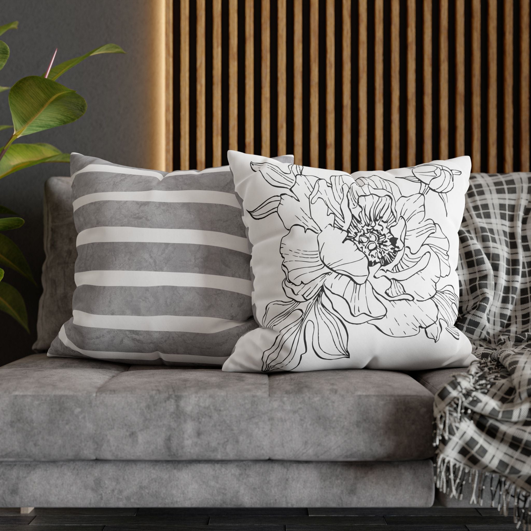 Floral Meadow Pillowcase — Bright Yellow Botanical Square Throw Pillow Cover