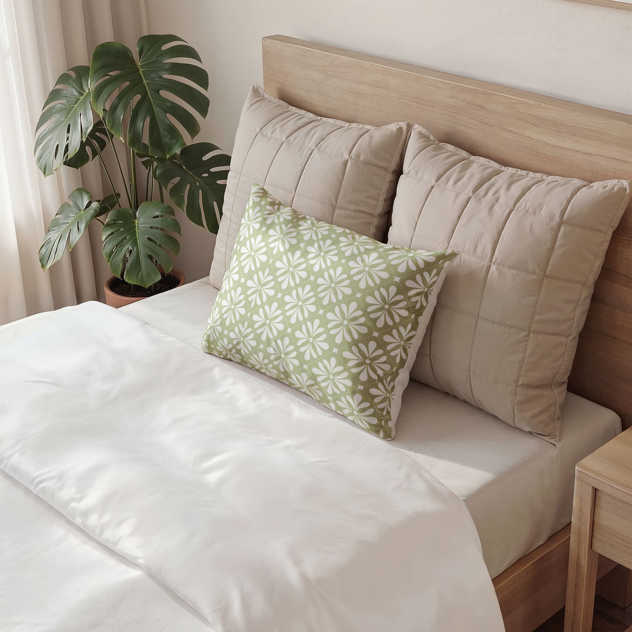 Green Cotton Pillow Sham — Decorative Patterned Pillowcase for Bedroom & Living Room